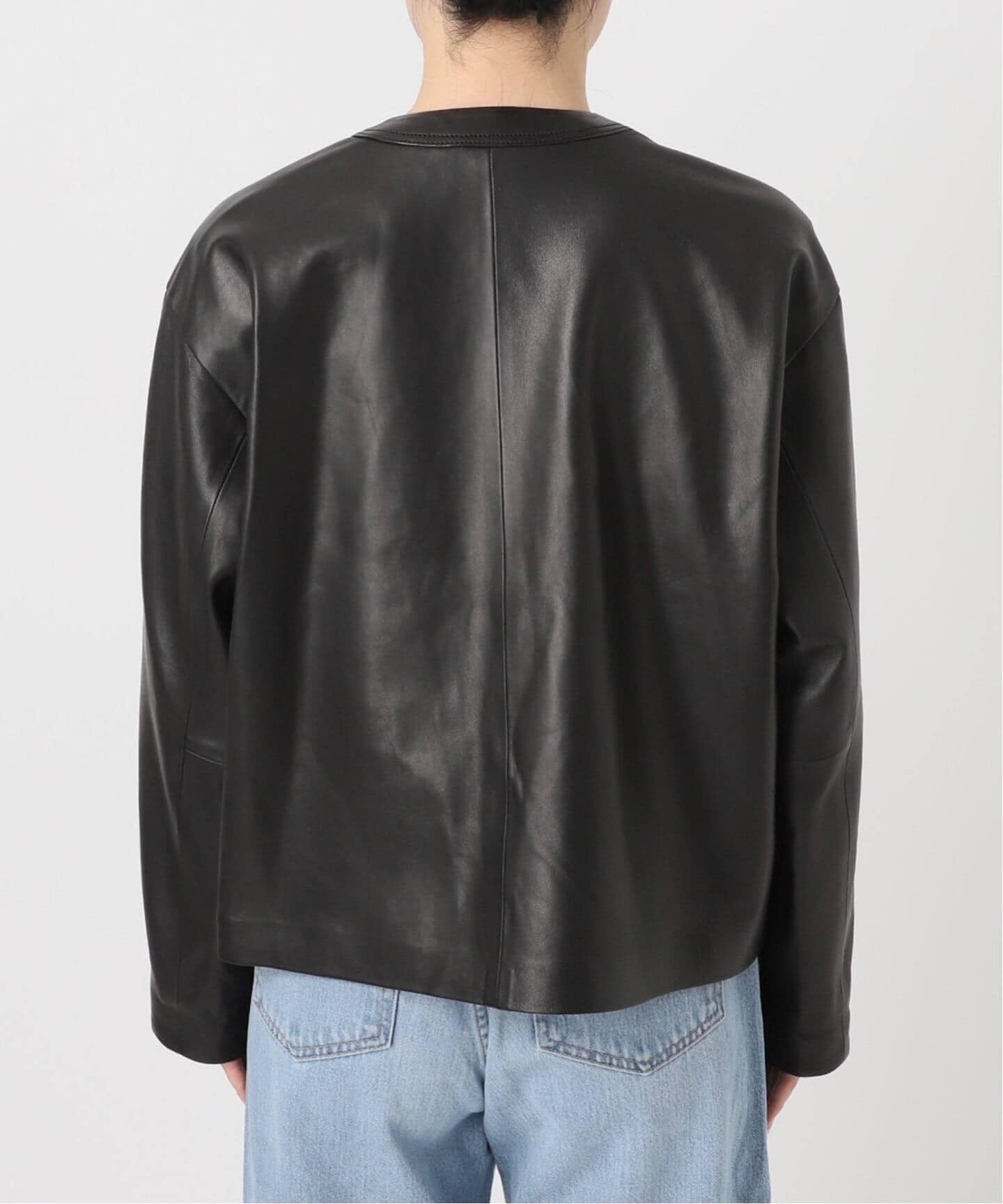 IENA シープクルーネックブルゾン　レザージャケット 追加予約》シープクルーネックブルゾン（レザージャケット）｜IENA