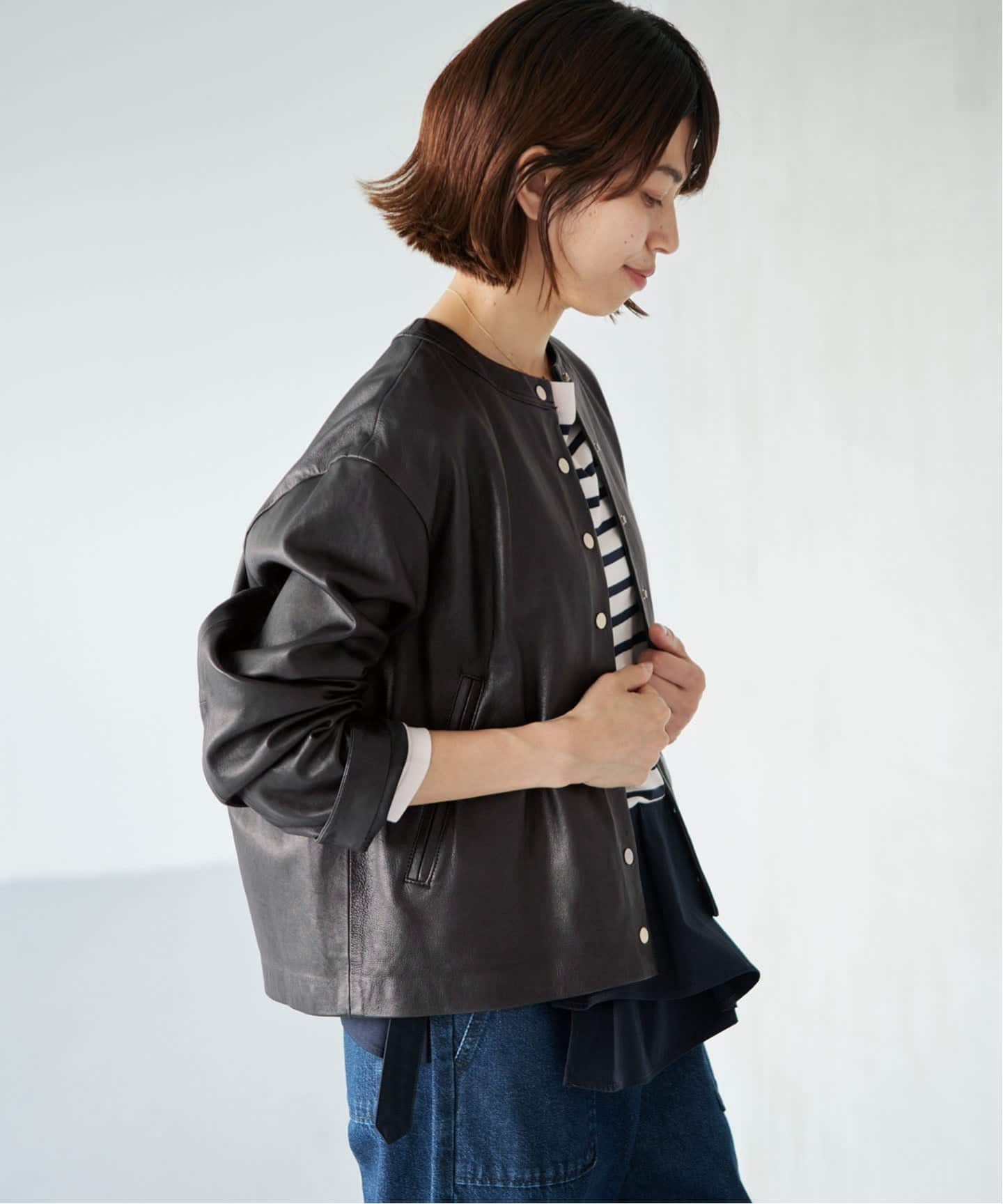 IENA シープクルーネックブルゾン　2024AW 追加2予約》シープクルーネックブルゾン（レザージャケット）｜IENA