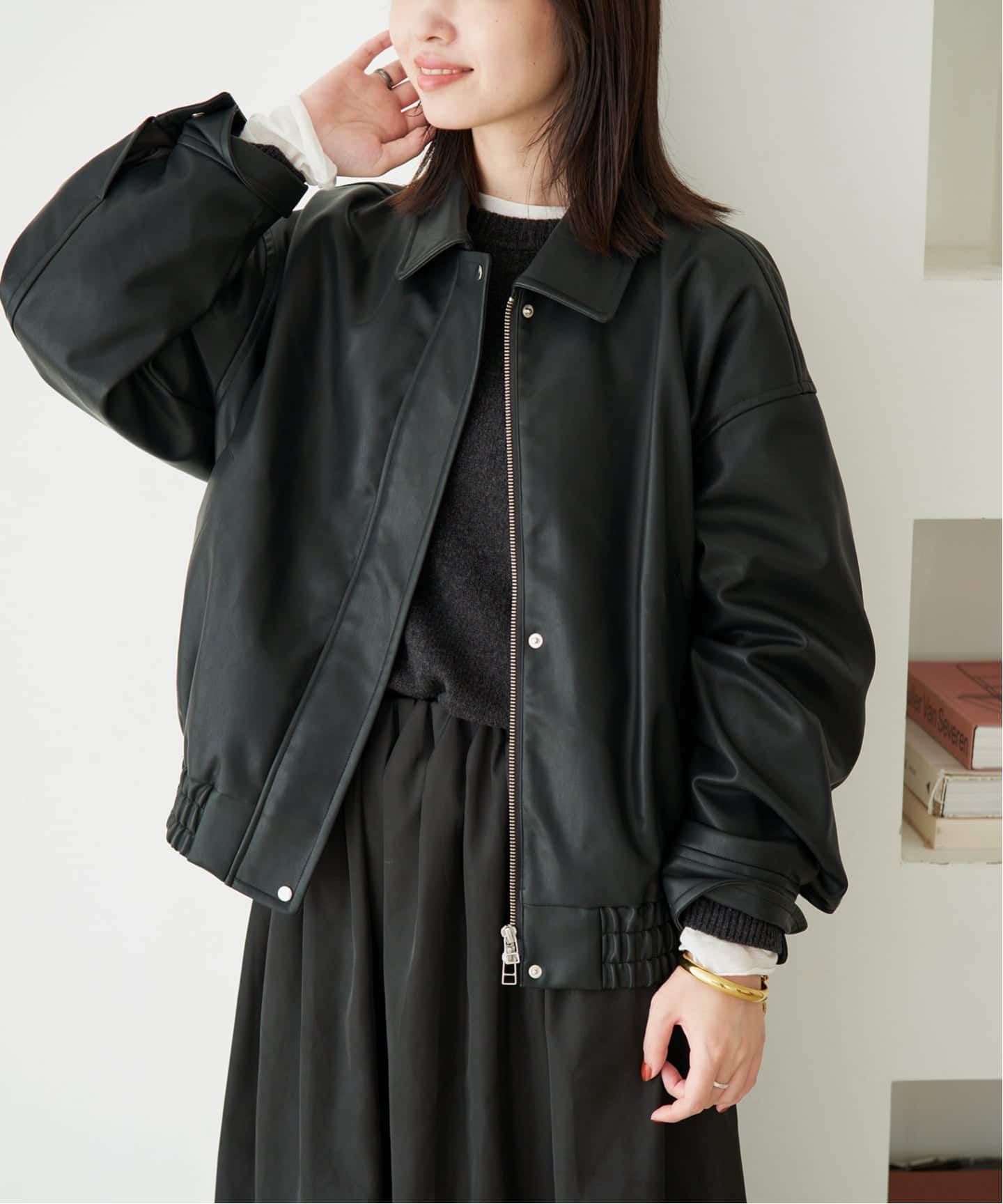 シリーズあり/追加》FAKEレザーブルゾン（レザージャケット）｜SLOBE