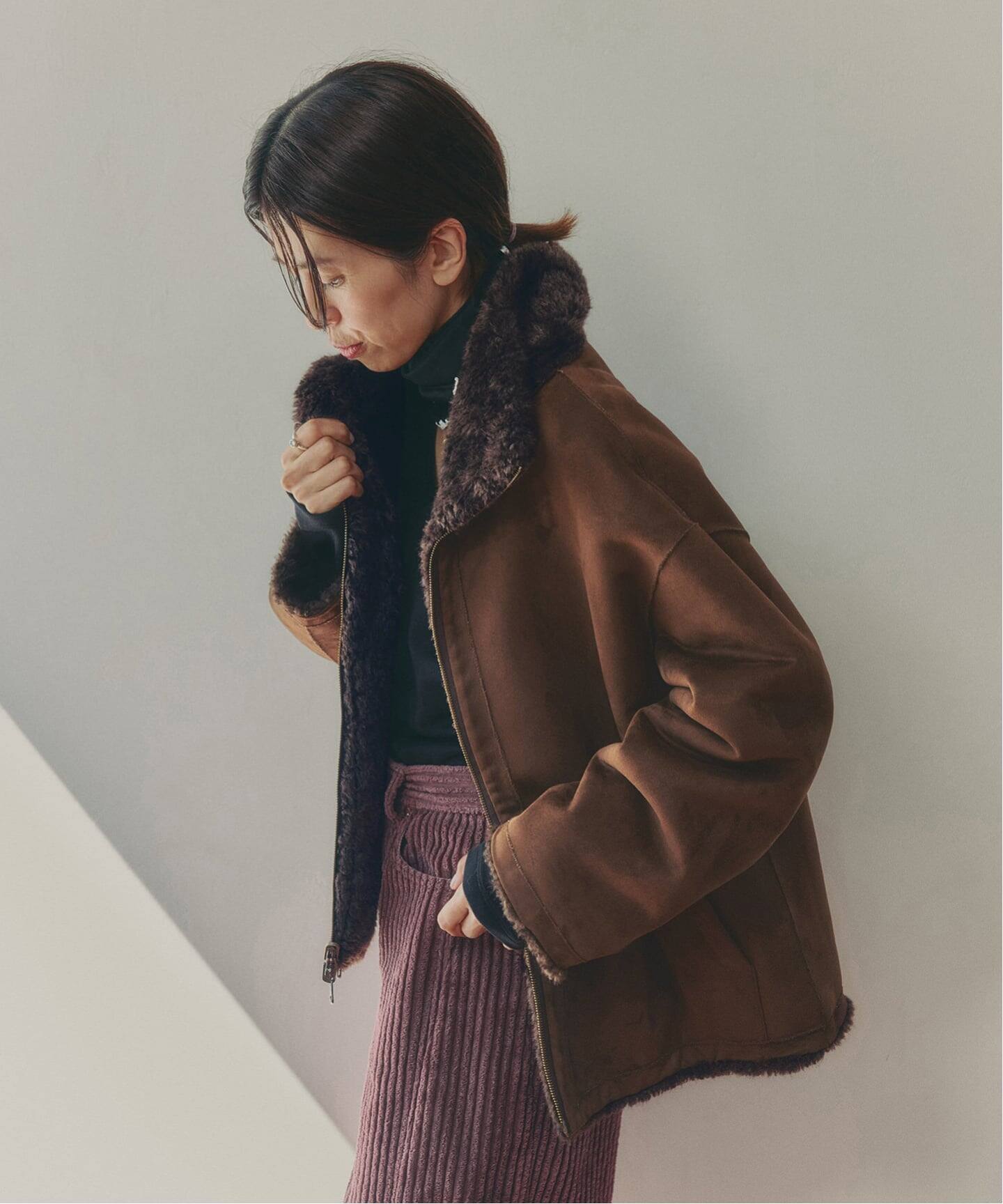予約》IENA LA BOUCLE リバーシブルフェイクファースエードブルゾン 