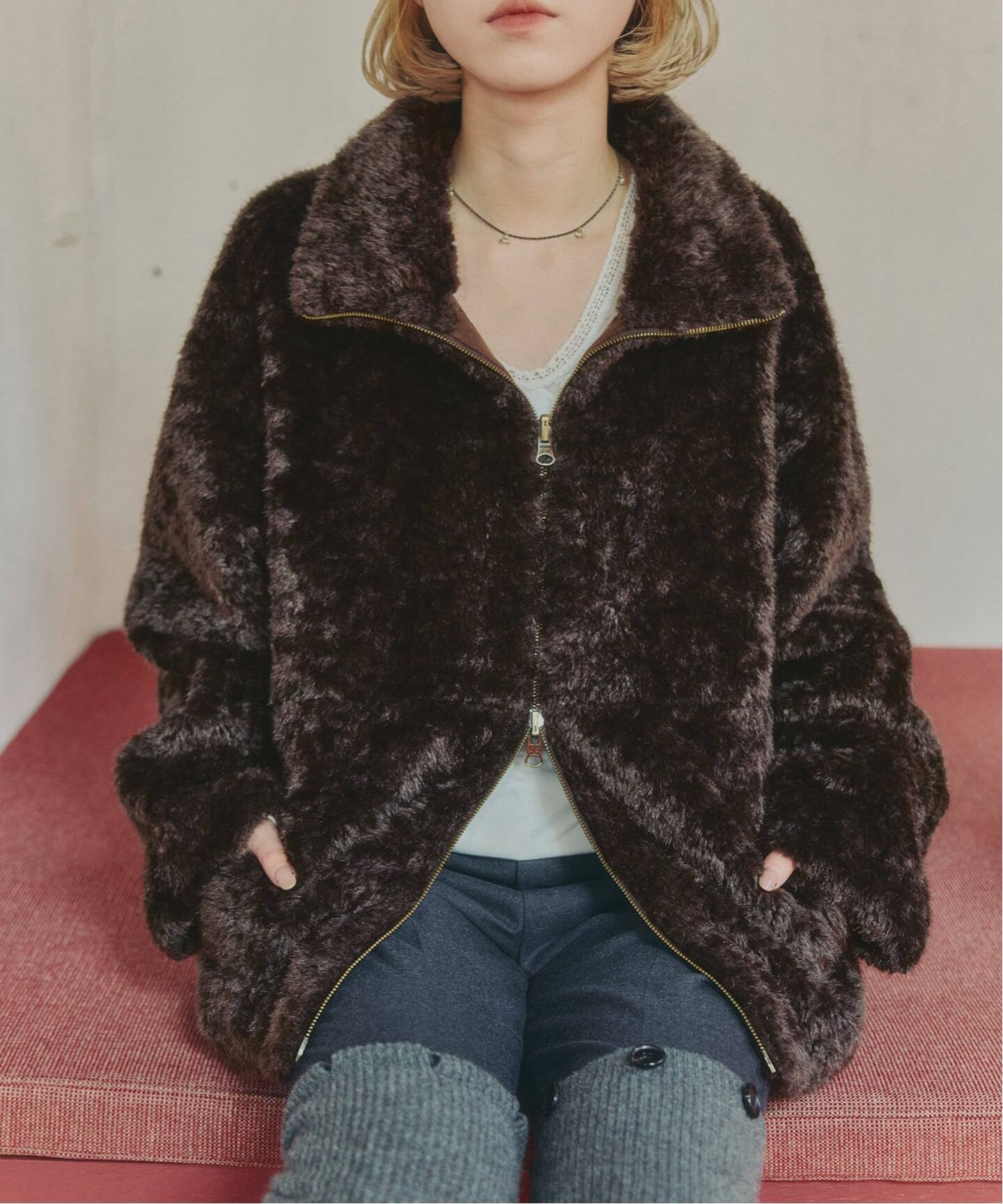 予約》IENA LA BOUCLE リバーシブルフェイクファースエードブルゾン 