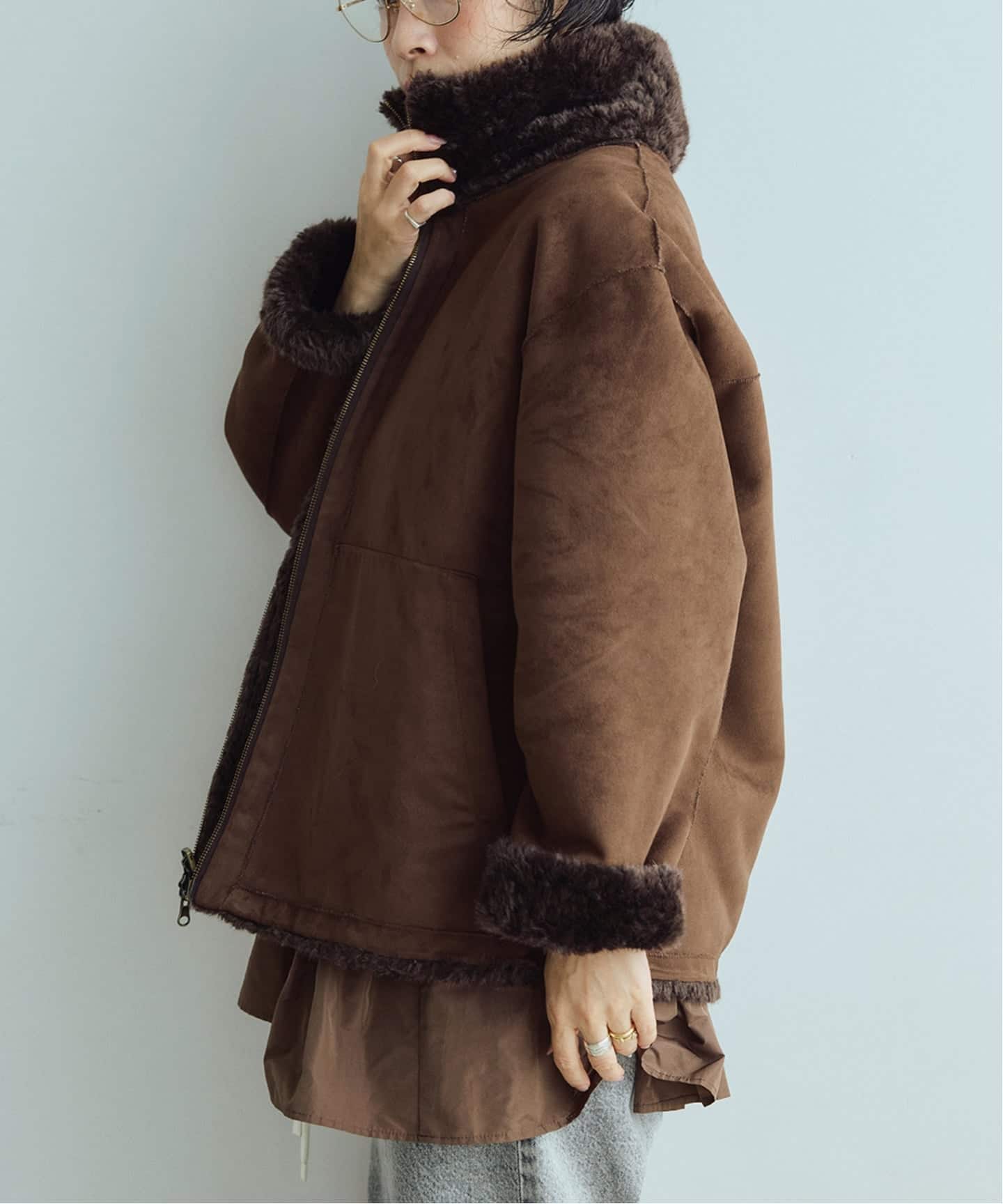 予約》IENA LA BOUCLE リバーシブルフェイクファースエードブルゾン