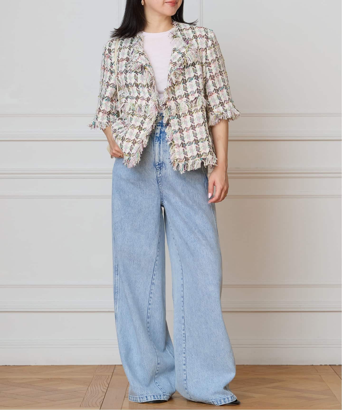 IENA LA BOUCLE LINTONカラーツィードボレロジャケット（ノーカラー