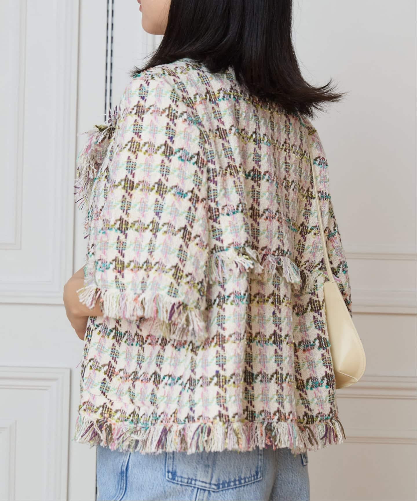 IENA LA BOUCLE LINTONカラーツィードボレロジャケット（ノーカラー