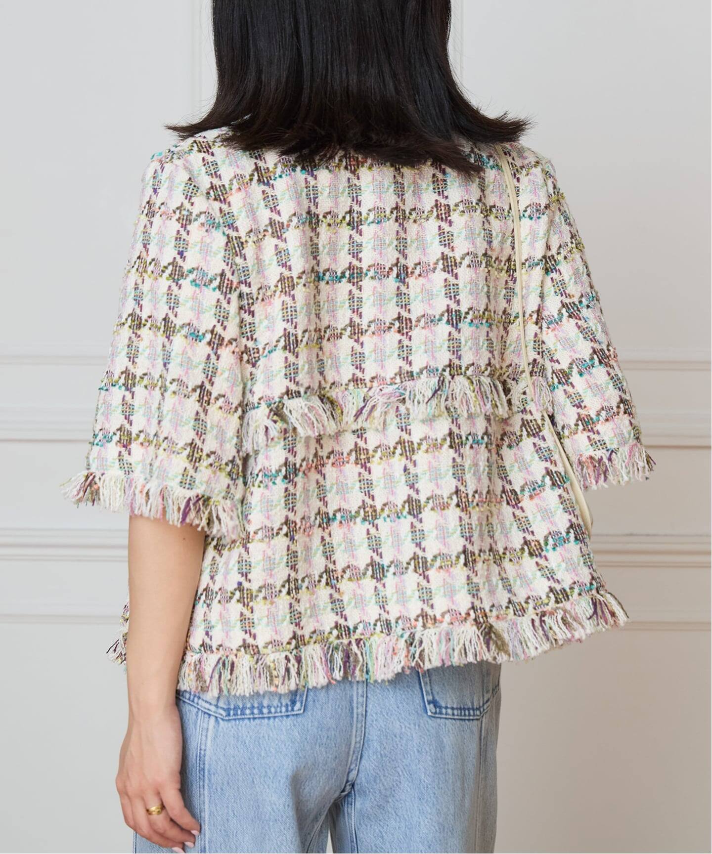 IENA LA BOUCLE LINTONカラーツィードボレロジャケット（ノーカラー