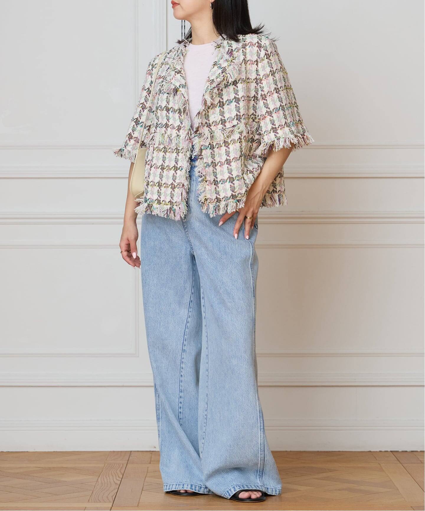 IENA LA BOUCLE LINTONカラーツィードボレロジャケット（ノーカラー