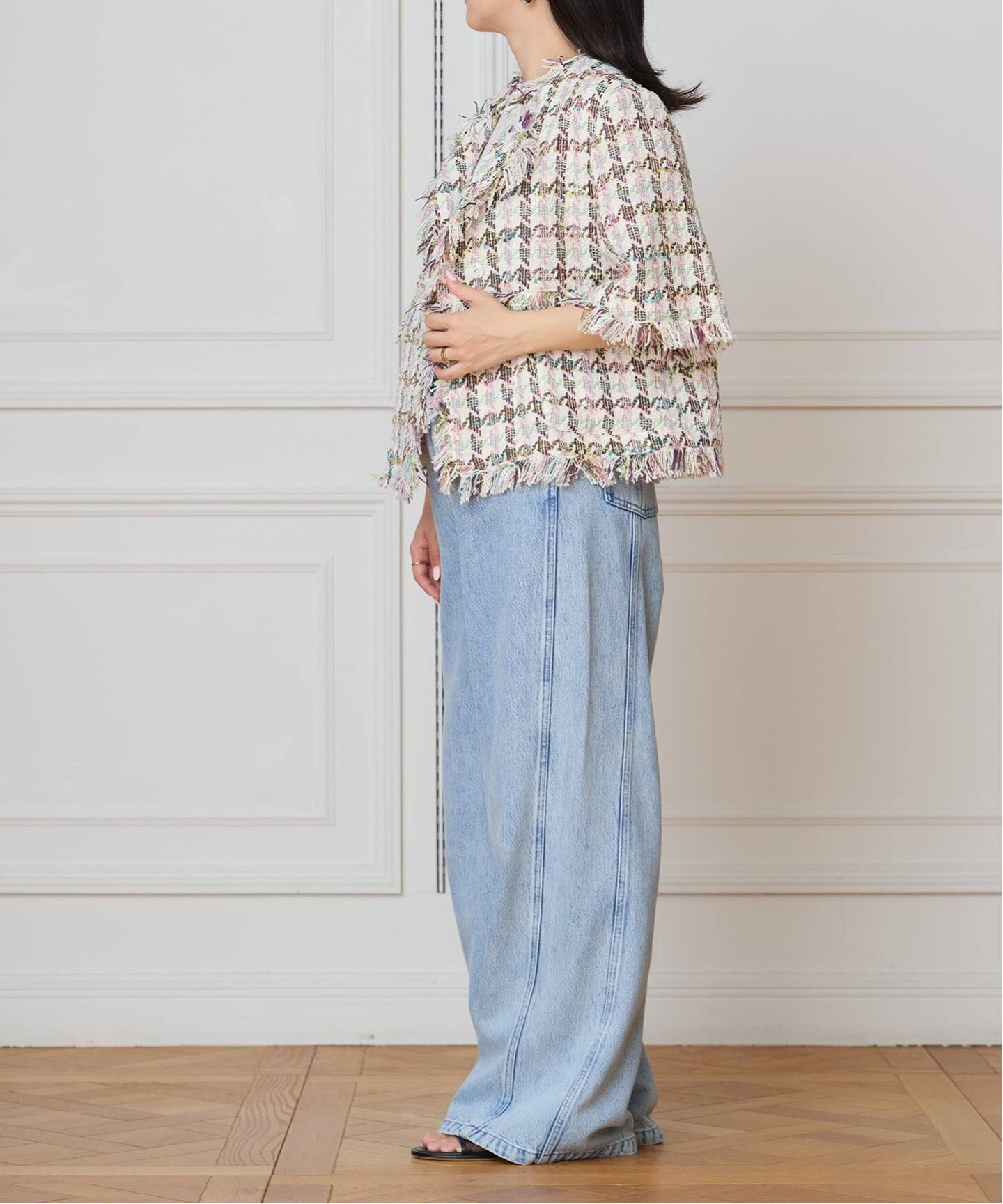 IENA LA BOUCLE LINTONカラーツィードボレロジャケット（ノーカラー