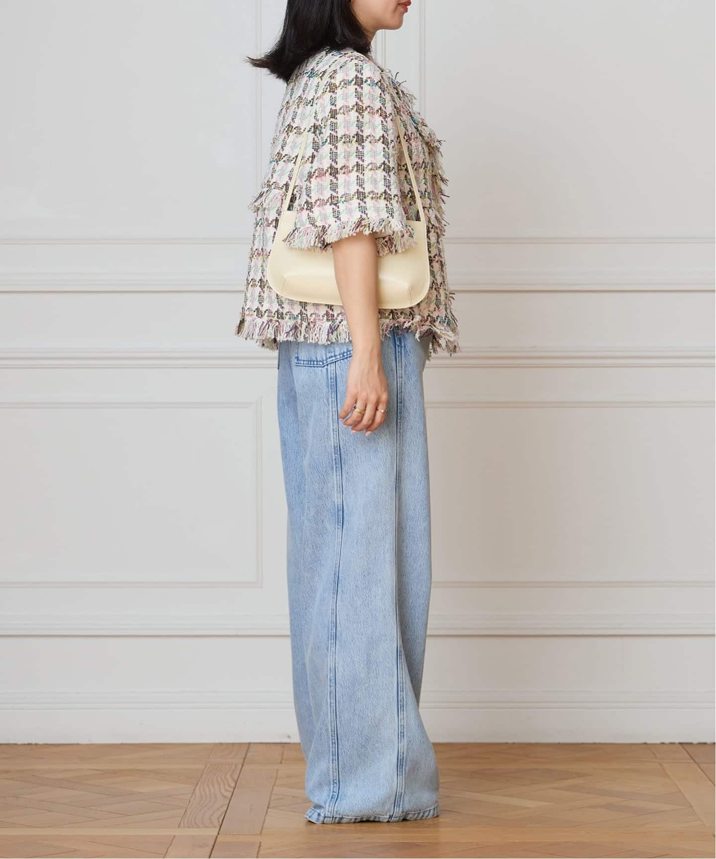 IENA LA BOUCLE LINTONカラーツィードボレロジャケット（ノーカラー
