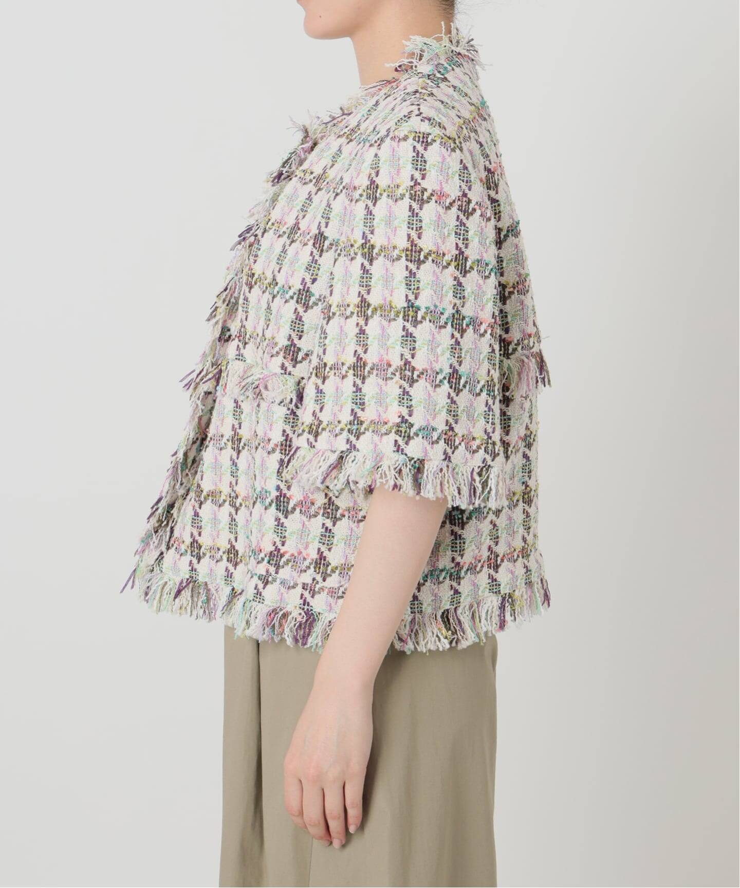 IENA LA BOUCLE LINTONカラーツィードボレロジャケット（ノーカラー