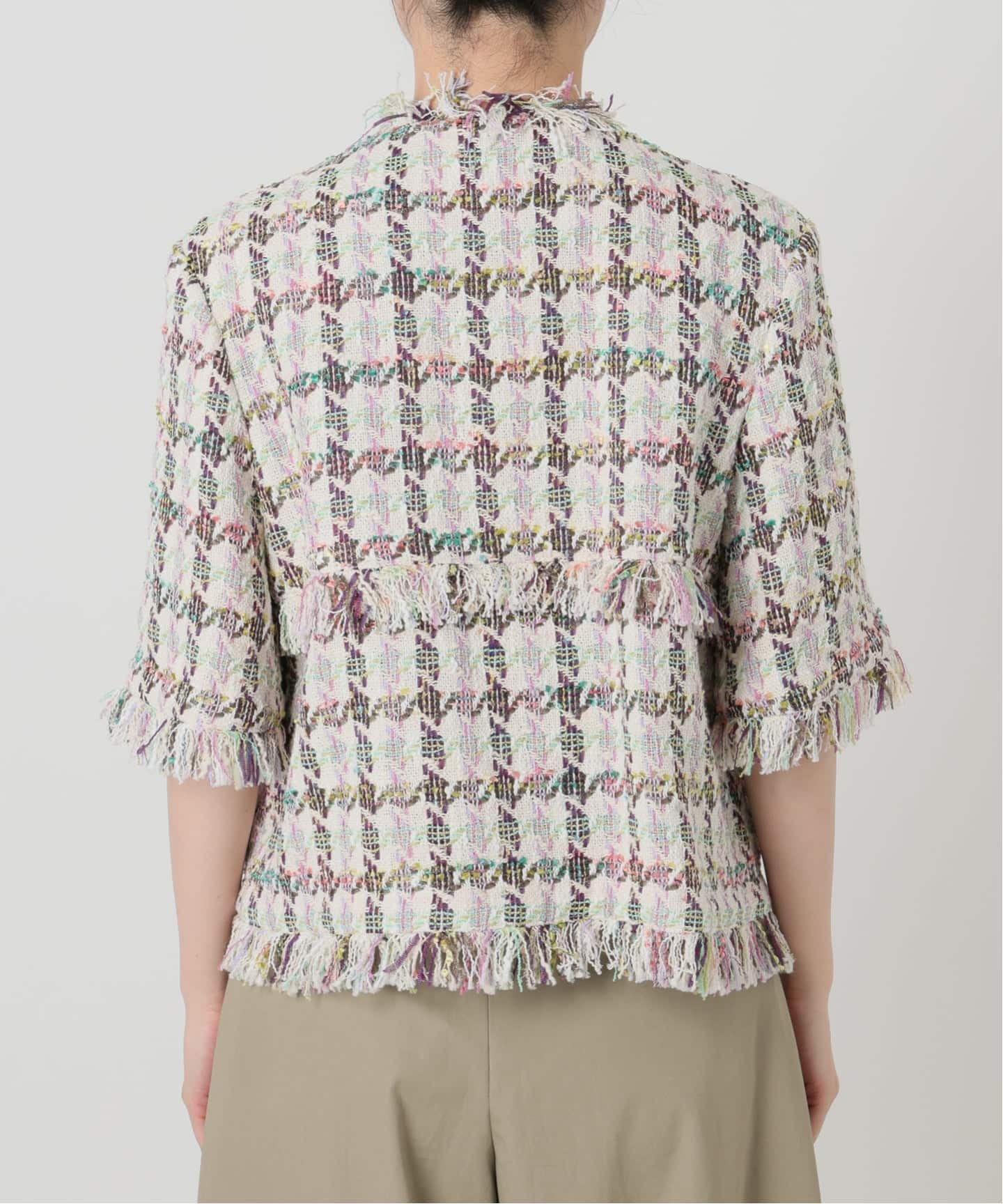 IENA LA BOUCLE LINTONカラーツィードボレロジャケット（ノーカラー