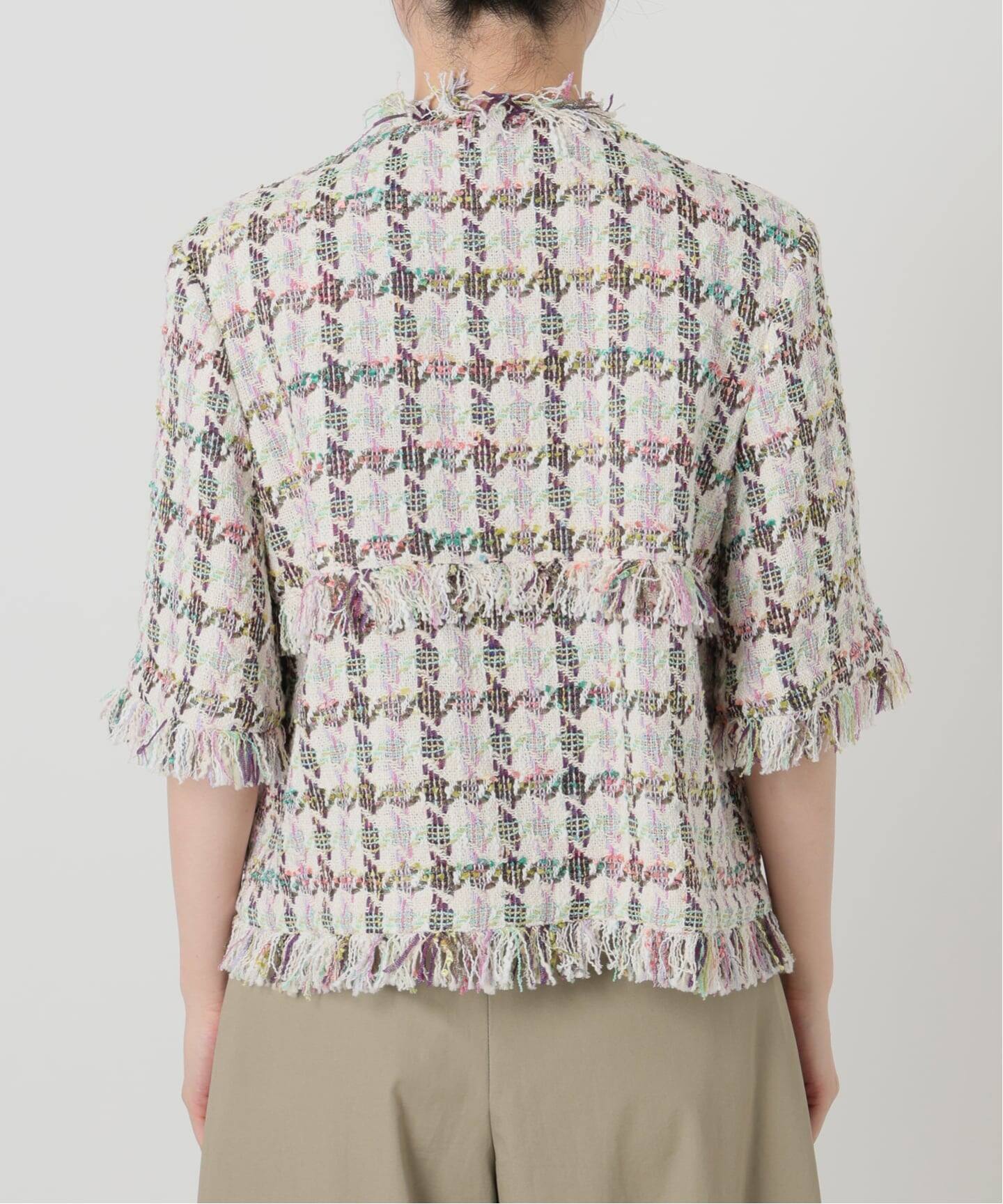 IENA LA BOUCLE LINTONカラーツィードボレロジャケット（ノーカラー 
