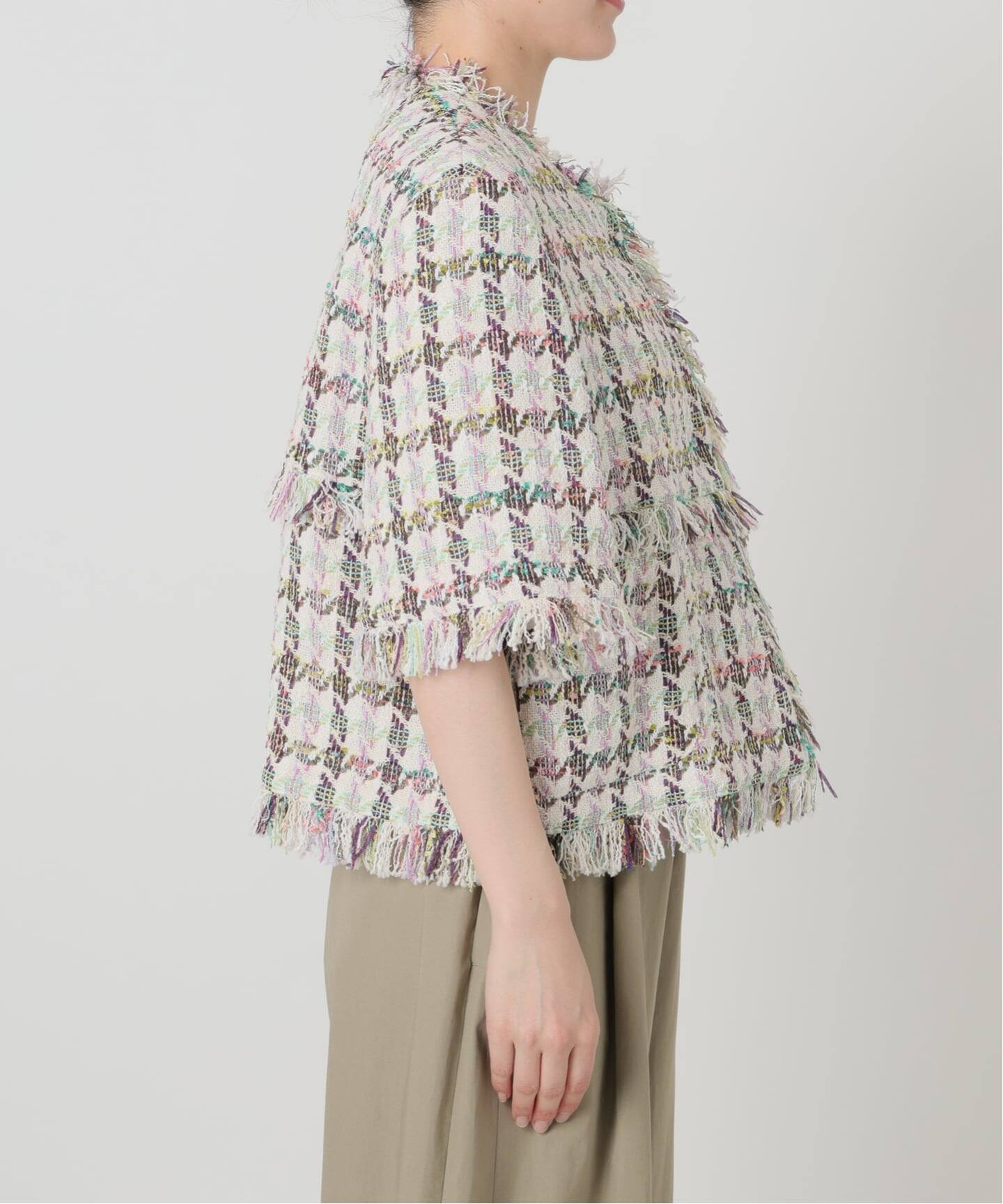 IENA LA BOUCLE LINTONカラーツィードボレロジャケット（ノーカラー