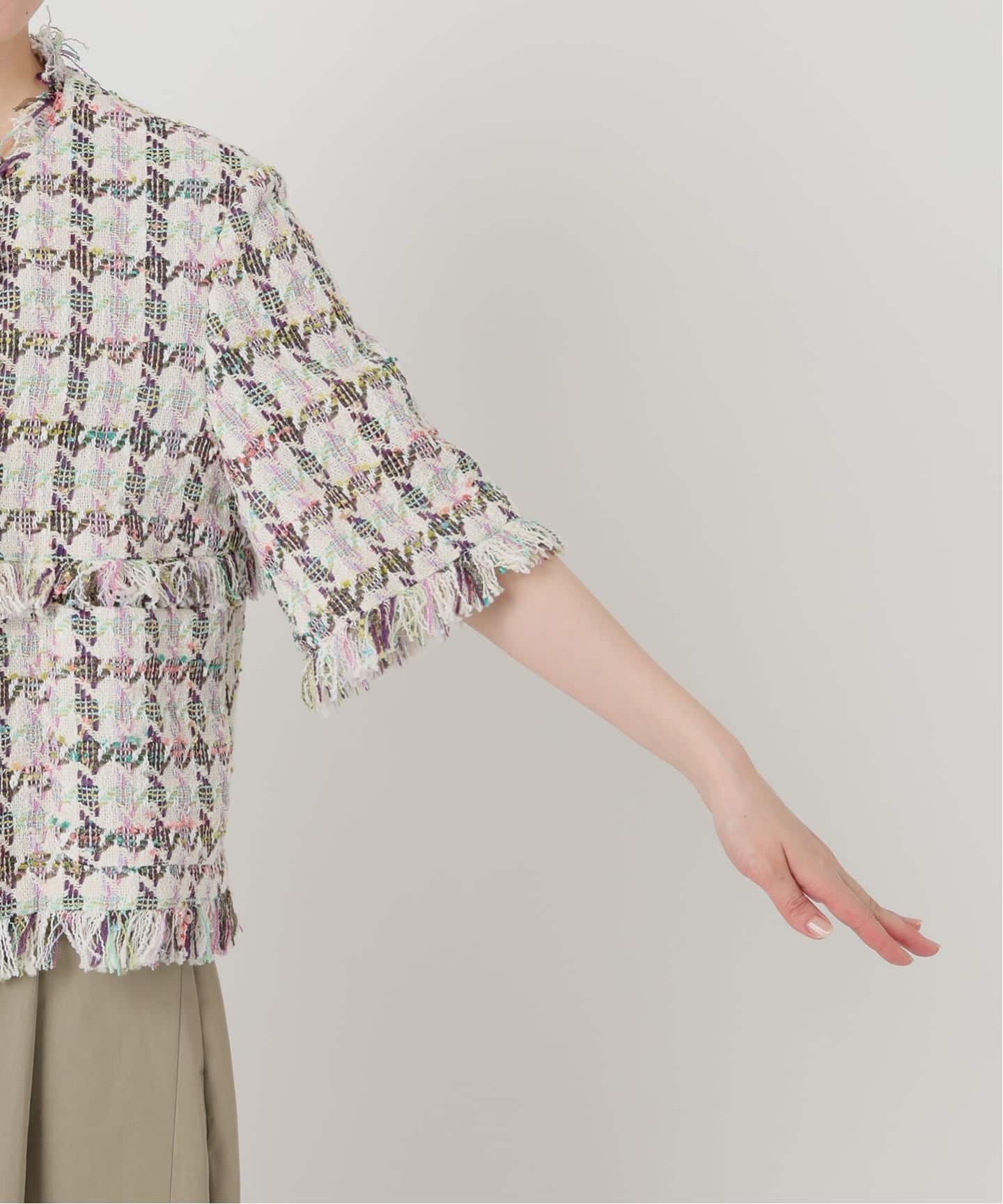 IENA LA BOUCLE LINTONカラーツィードボレロジャケット（ノーカラー