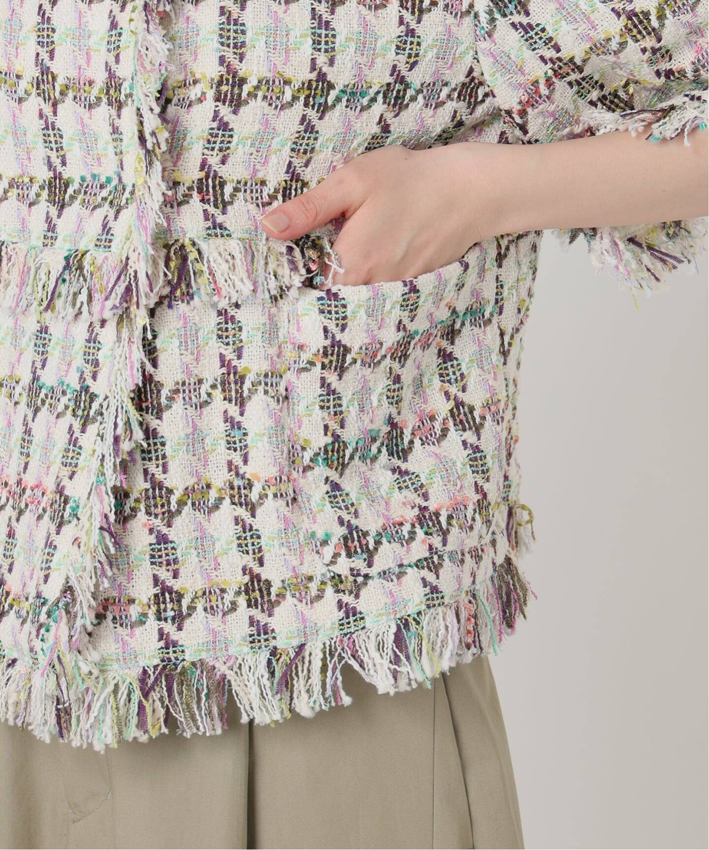 IENA LA BOUCLE LINTONカラーツィードボレロジャケット（ノーカラー