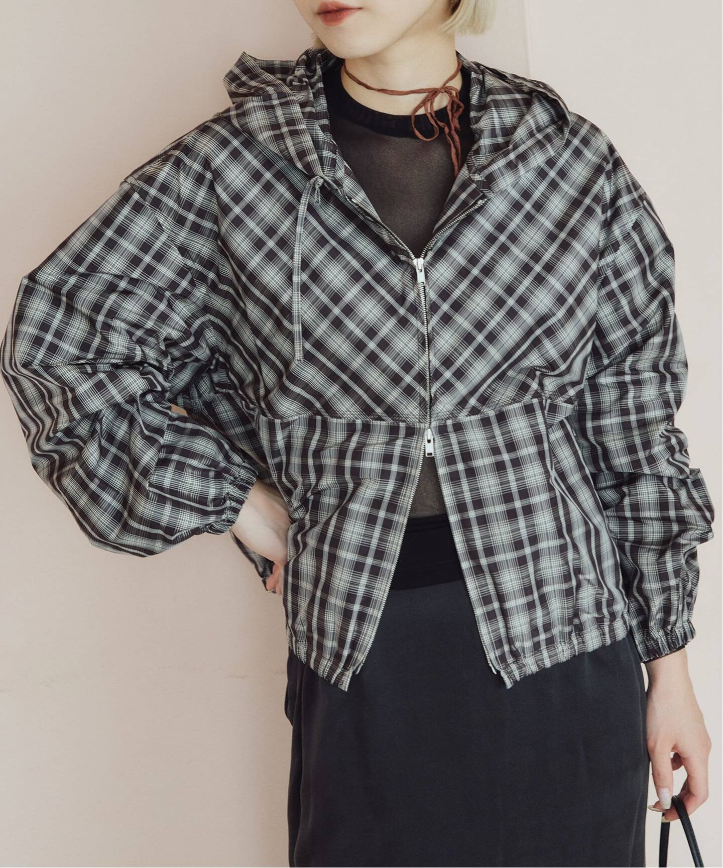 IENA LA BOUCLE ハイカウントチェックタフタブルゾン（その他ブルゾン