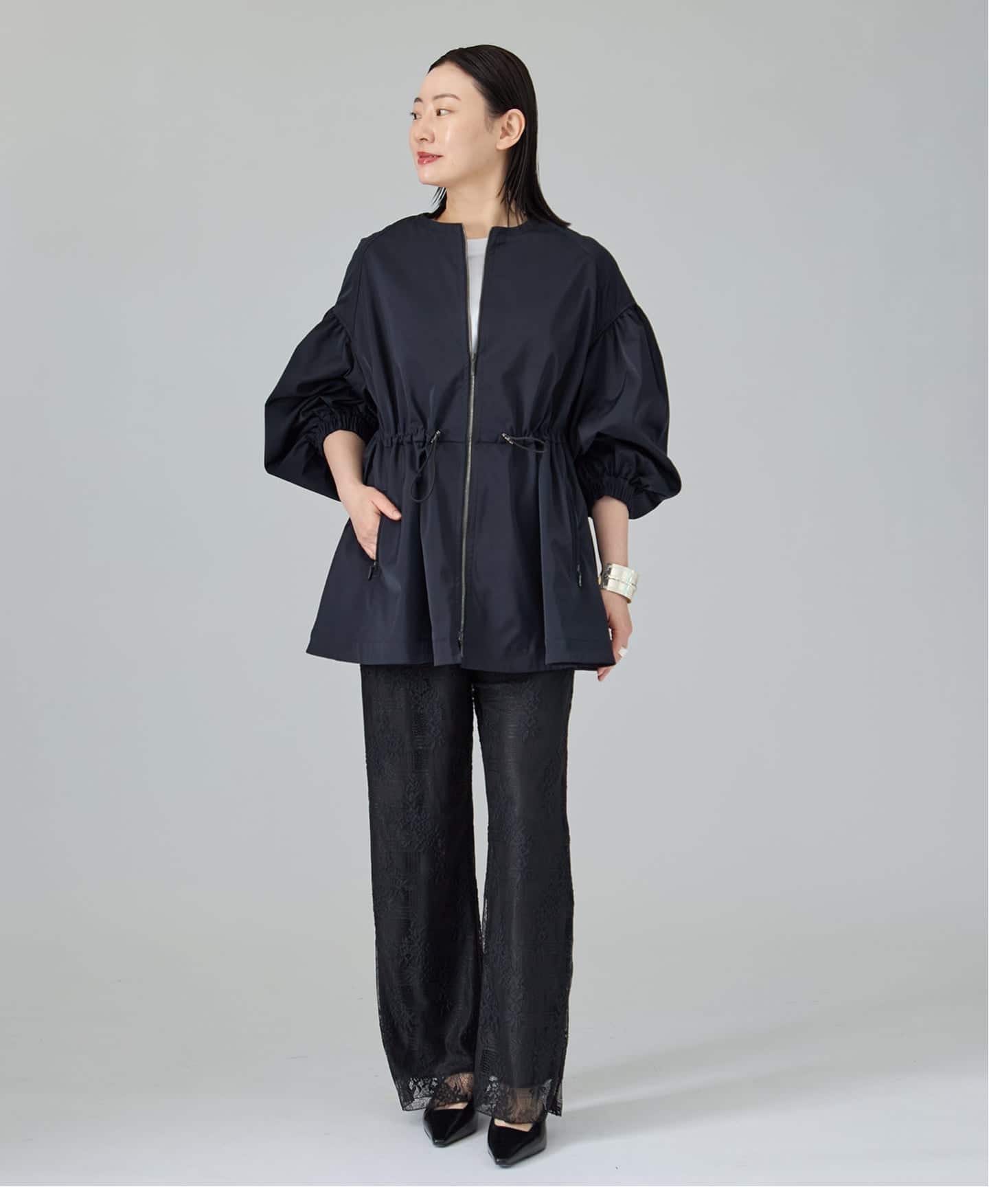 追加2予約》ノーカラーギャザーZIPブルゾン（その他ブルゾン／アウター