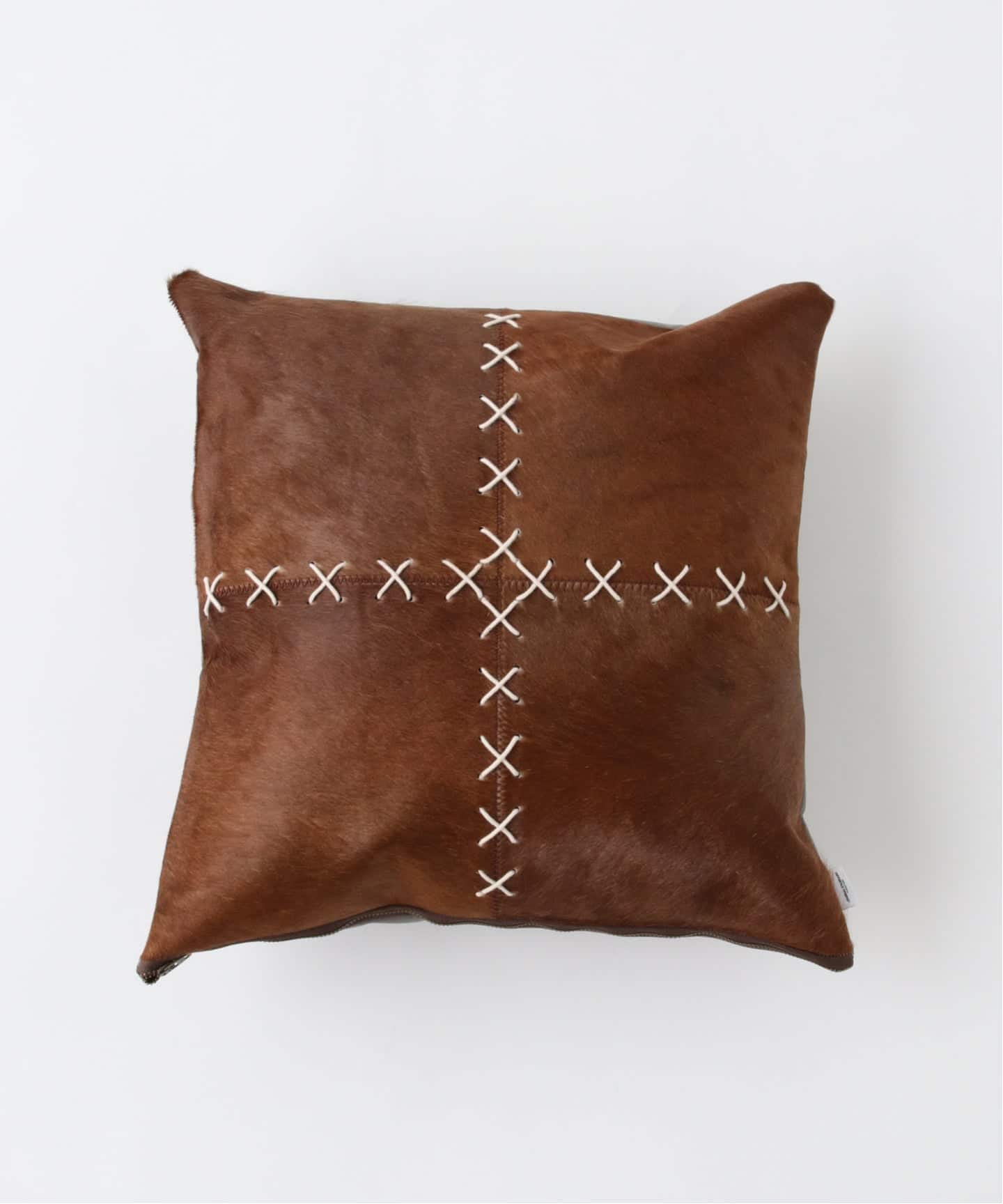 ブラウンレザー刺繍クッションカバー 予約》COWHIDE CUSHION BR PATCH クッションカバー 45cm（クッション
