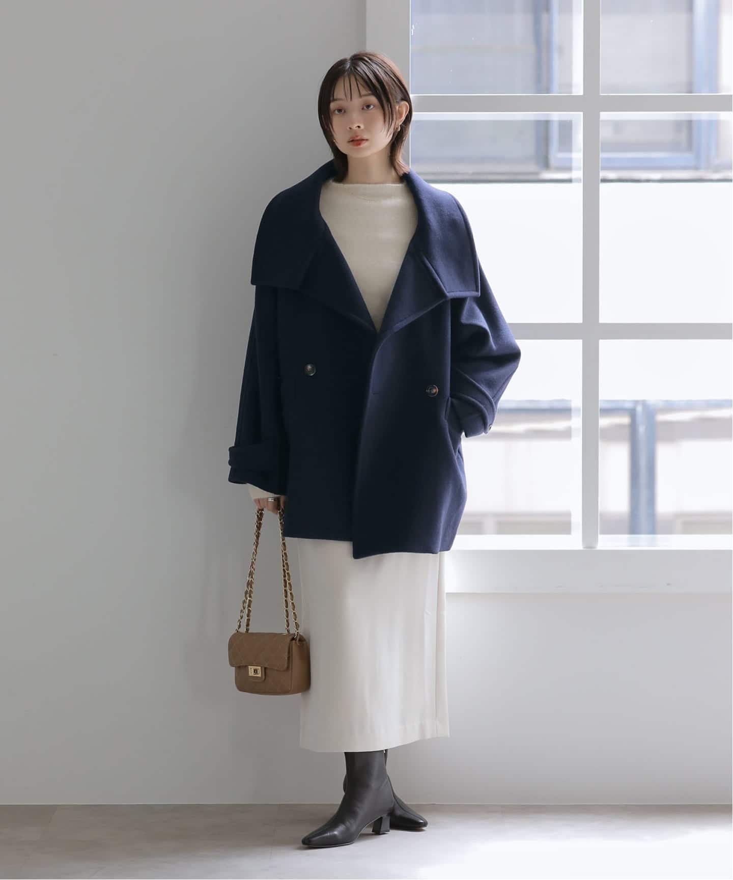 定価¥28600 美品 ラトータリテ ライトコート ショートトレンチ ネイビー 予約》シャルムビーバーショートコート（その他ブルゾン／アウター