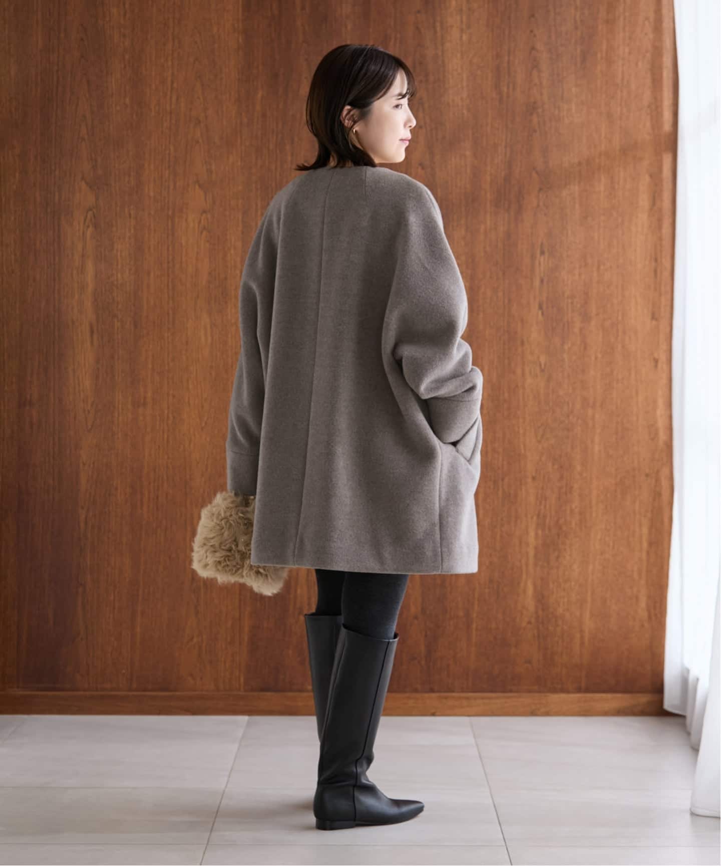 美品✨TICCA ウールファー ノーカラーコート ブラウン 予約》TICCA / ティッカ ノーカラーコート（ノーカラーコート）｜La