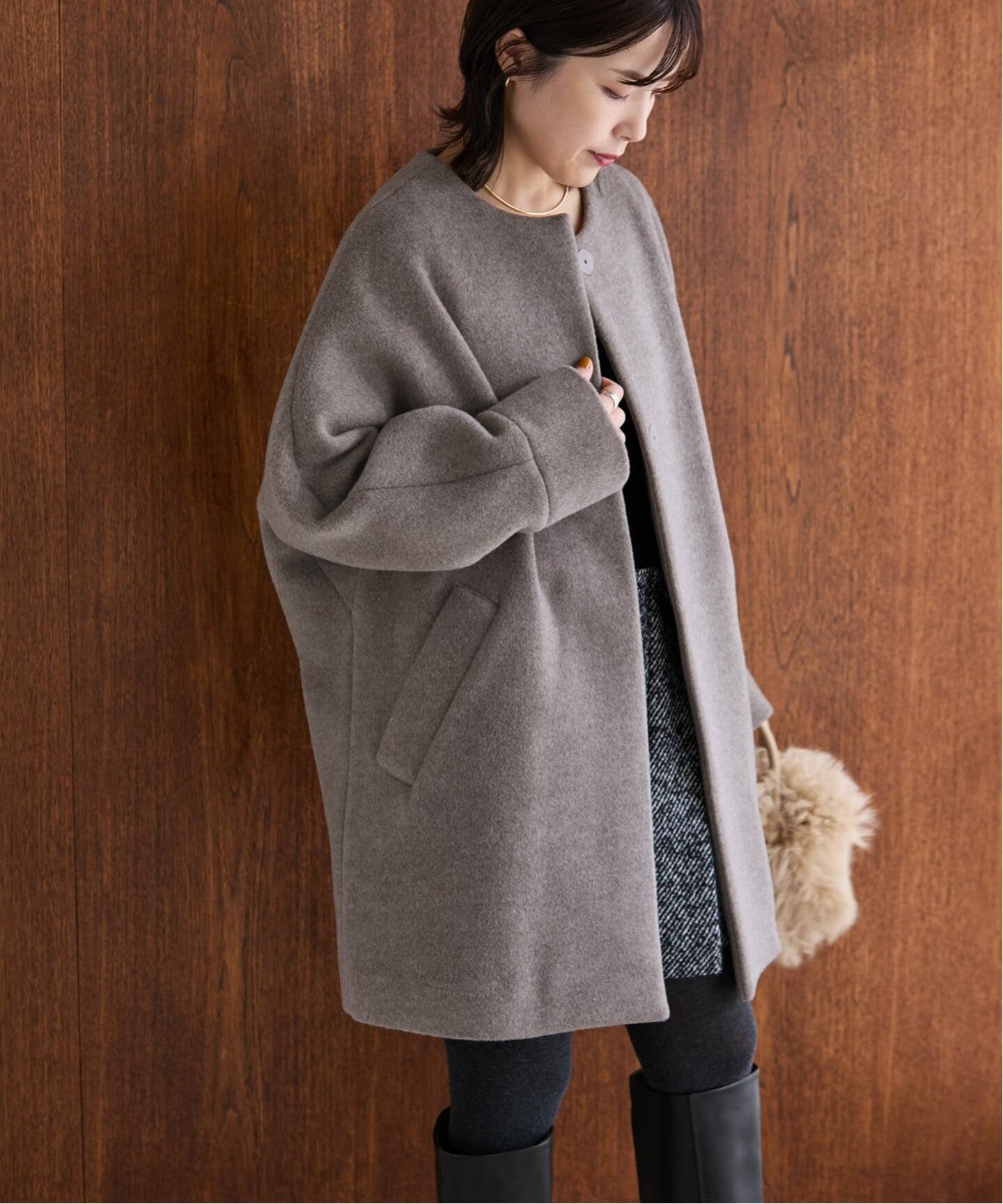 美品✨TICCA ウールファー ノーカラーコート ブラウン 予約》TICCA / ティッカ ノーカラーコート（ノーカラーコート）｜La