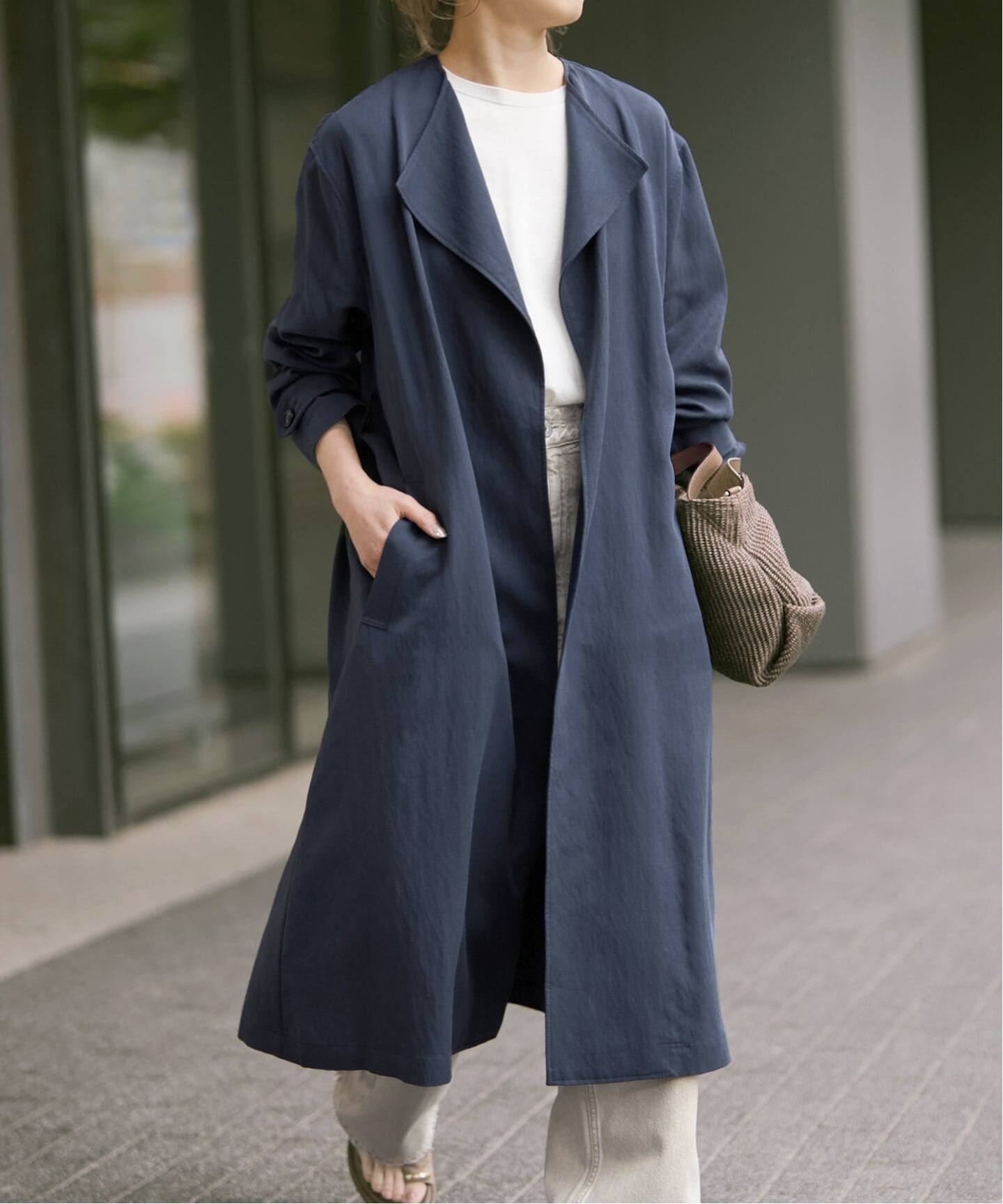 未使用級✨22AW　Spick & Span マンテココート　ネイビー ノーカラーコート（ノーカラーコート）｜Spick & Span（スピック