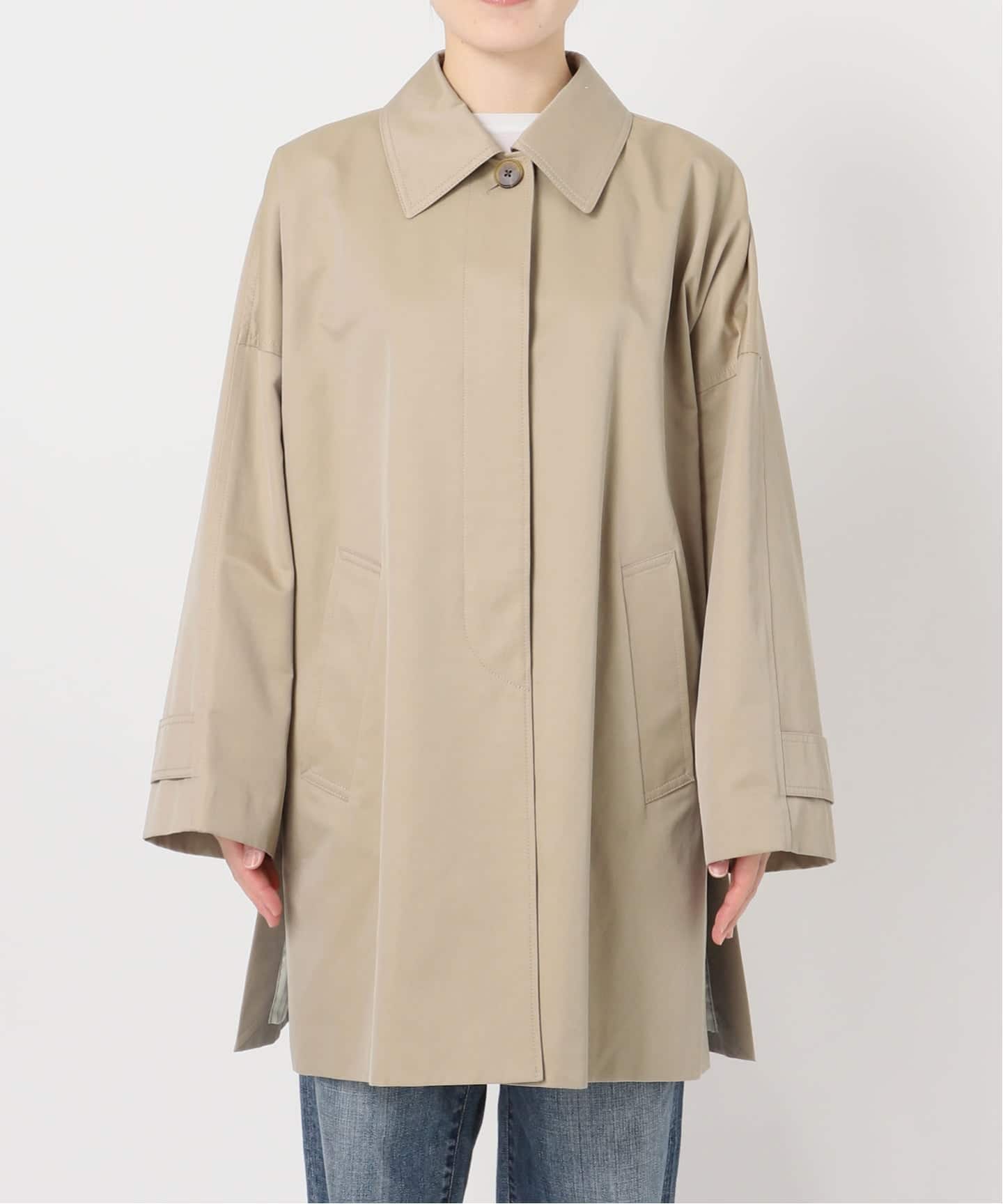 スピック&スパンT/Cギャバステンカラーハーフコート ベージュ ３６2026SS T/Cギャバステンカラーハーフコート（ステンカラーコート）｜Spick