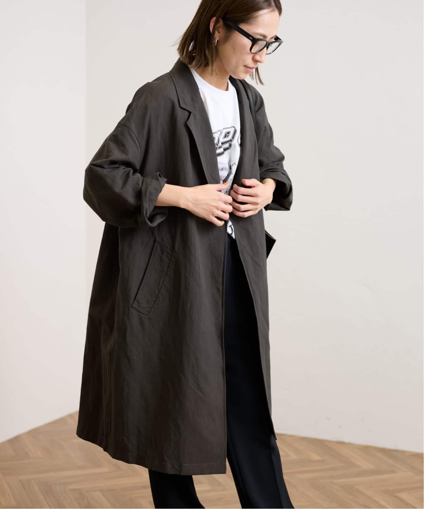 ≪一部カラーWEB限定 / 追加≫綿麻ポプリンコート（チェスターコート