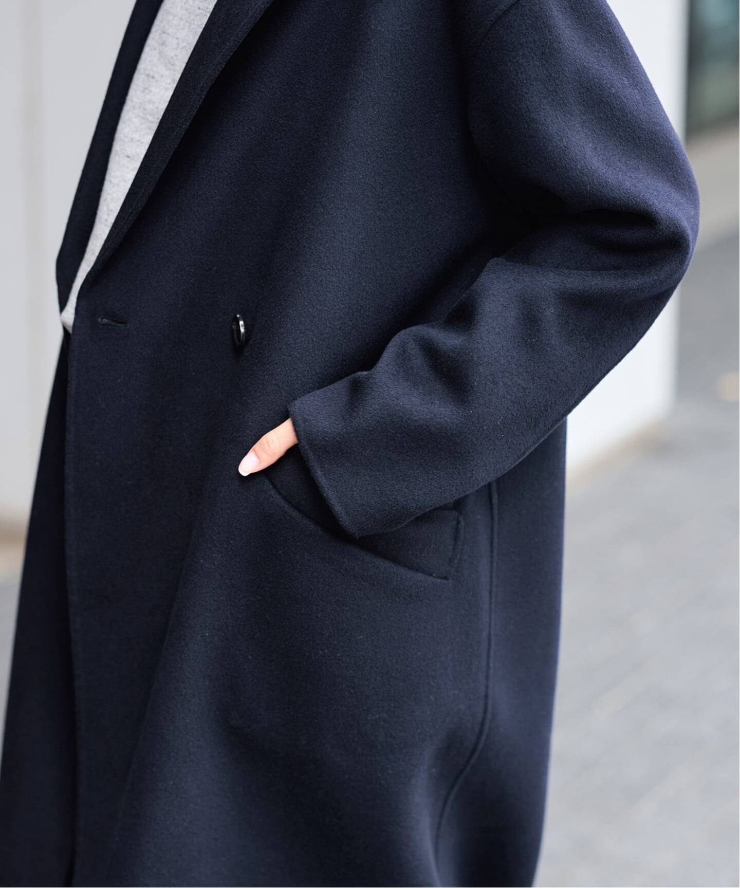 FRAMeWORK SUPER160’sダブルブレストコート 24AW ネイビー ≪追加≫SUPER160'sダブルブレストコート（チェスターコート