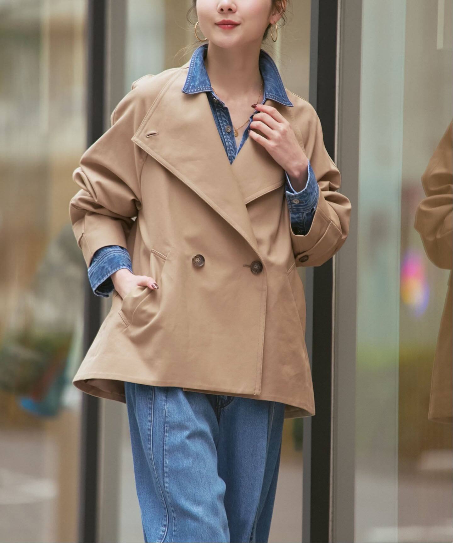 美品　Noble コットンダブルクロスハーフコート　ベージュ　36 Noble（ノーブル）の「コットンダブルクロスハーフコート（トレンチ