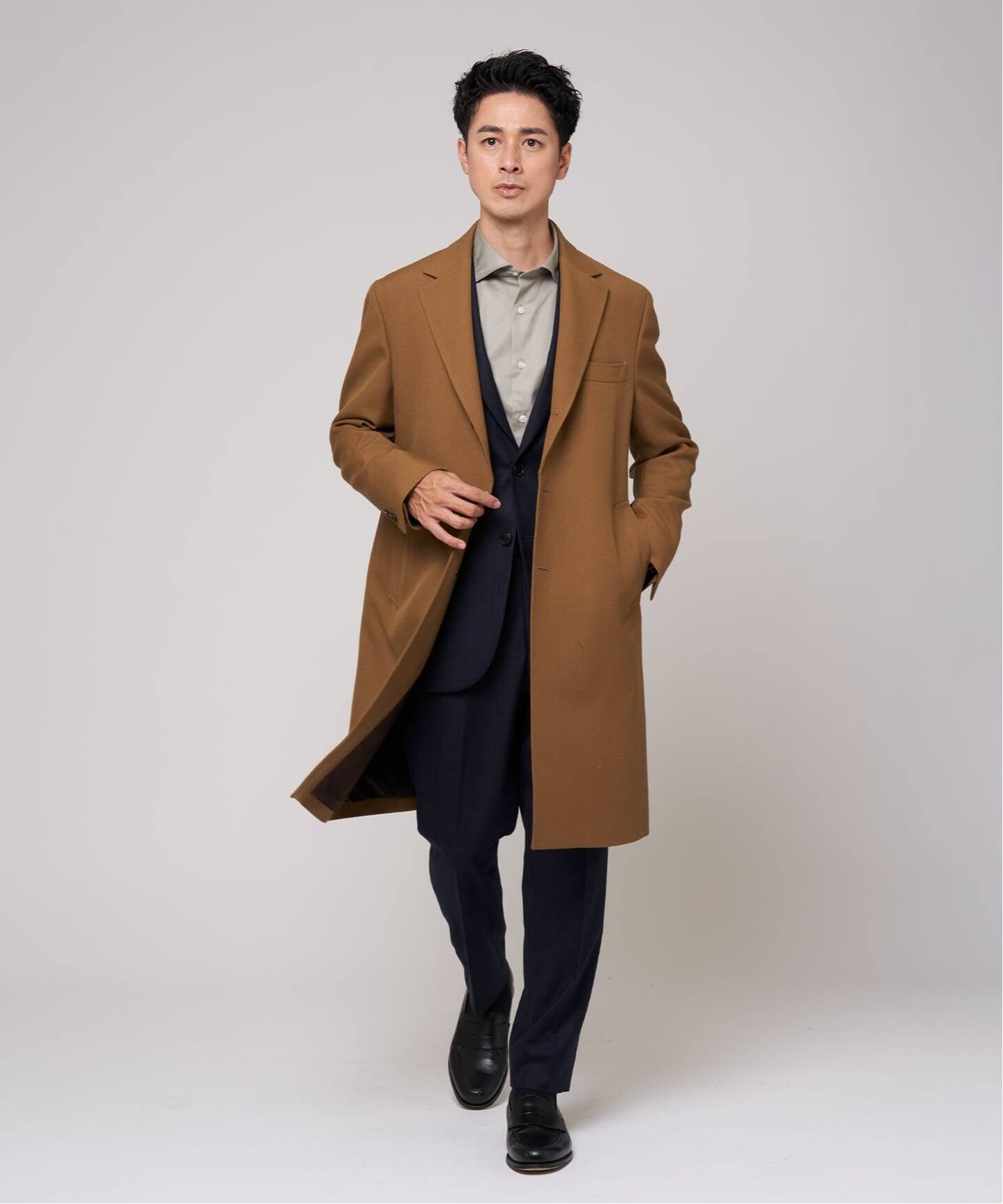 【EDIFICE】チェスターコート（キャメル） ≪予約≫ ウール ギャバジン チェスター コート（チェスターコート