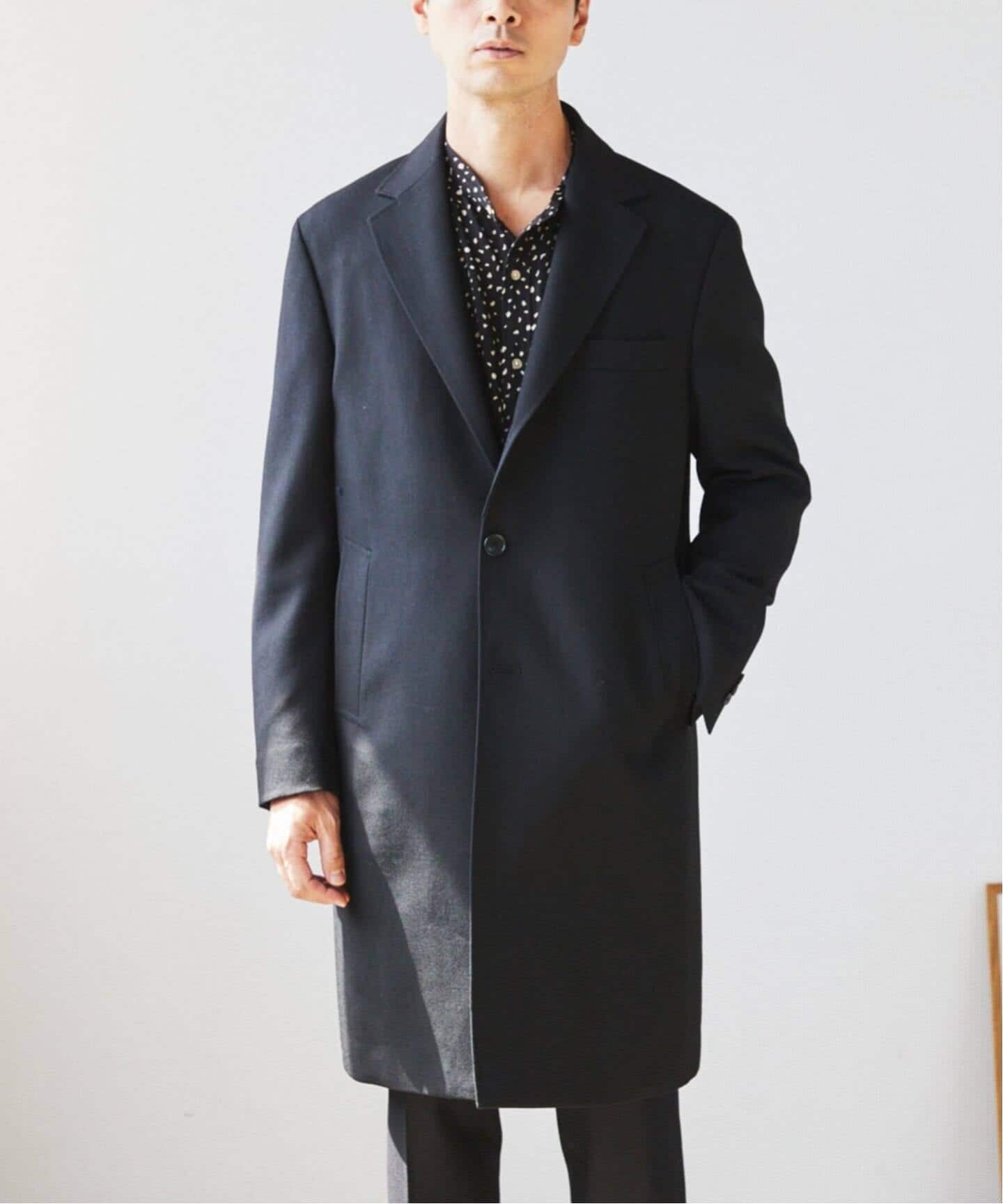 エディフィス●極美品●ウール100% 3Bロングチェスターコート カラー釦 M ウールミックスチェスターコート（チェスターコート）｜417 EDIFICE