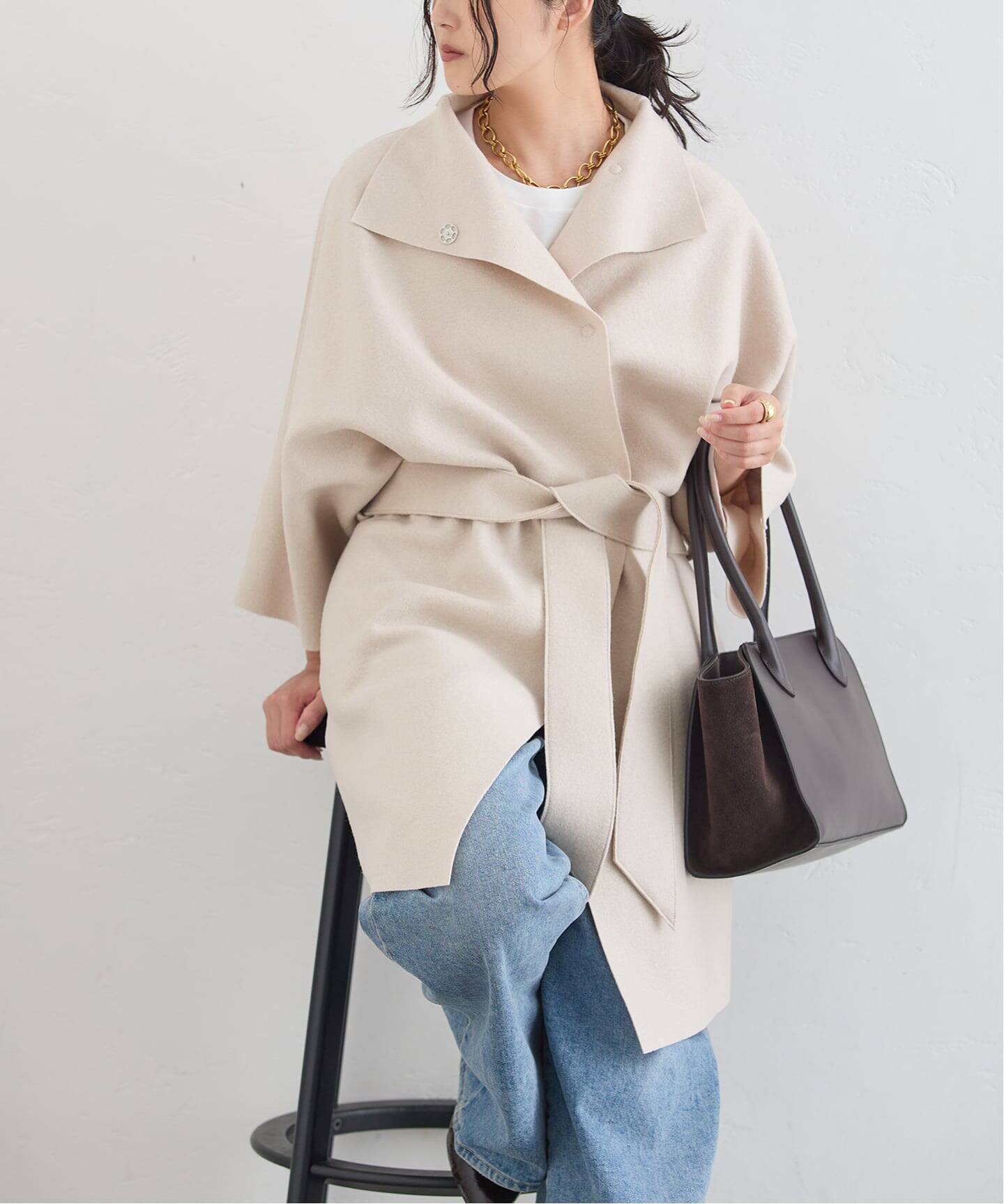 HARRIS WHARF LONDON 別注 Women kimono mantle pressed wool コート 