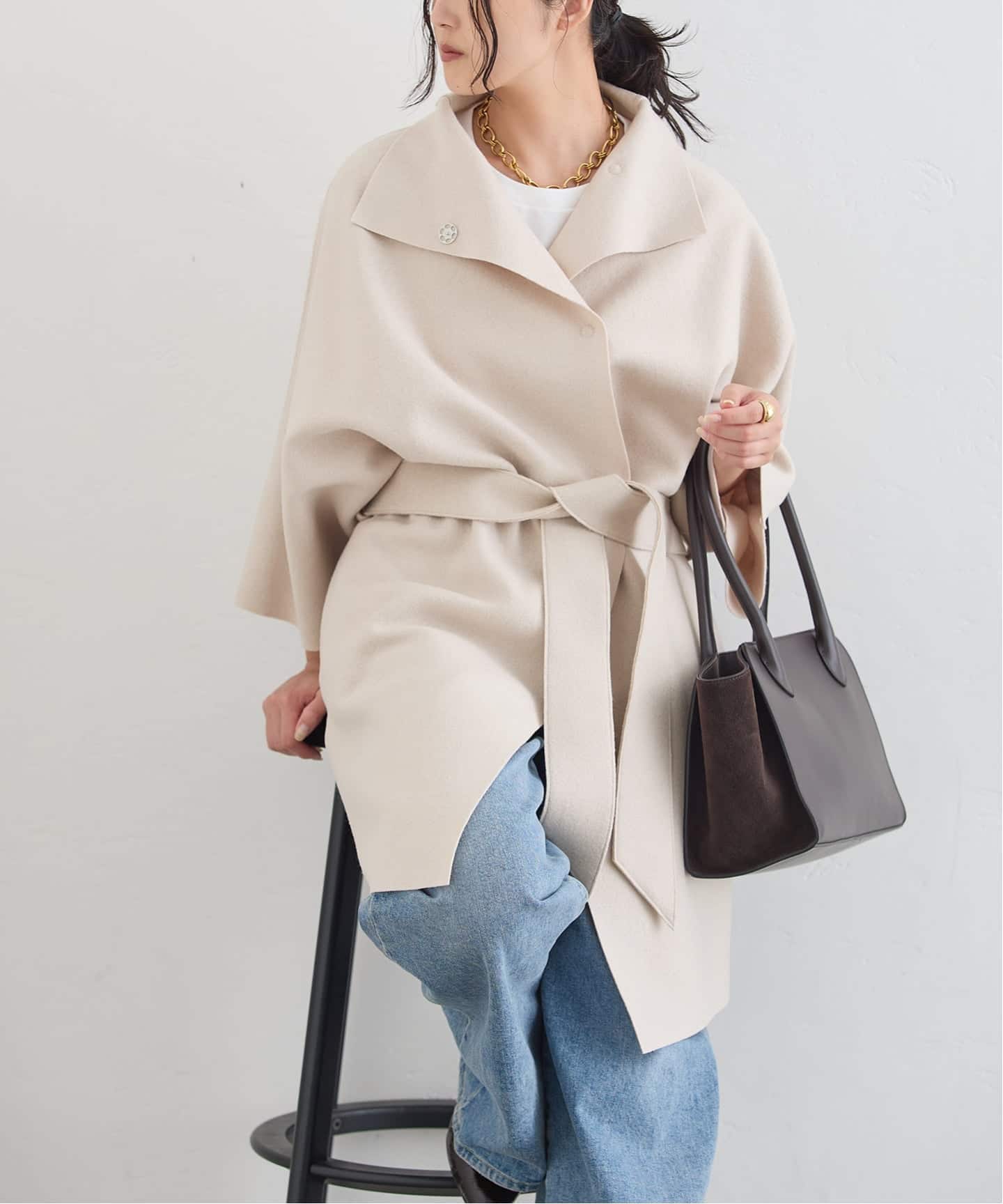 HARRIS WHARF LONDON 別注 Women kimono mantle pressed wool コート