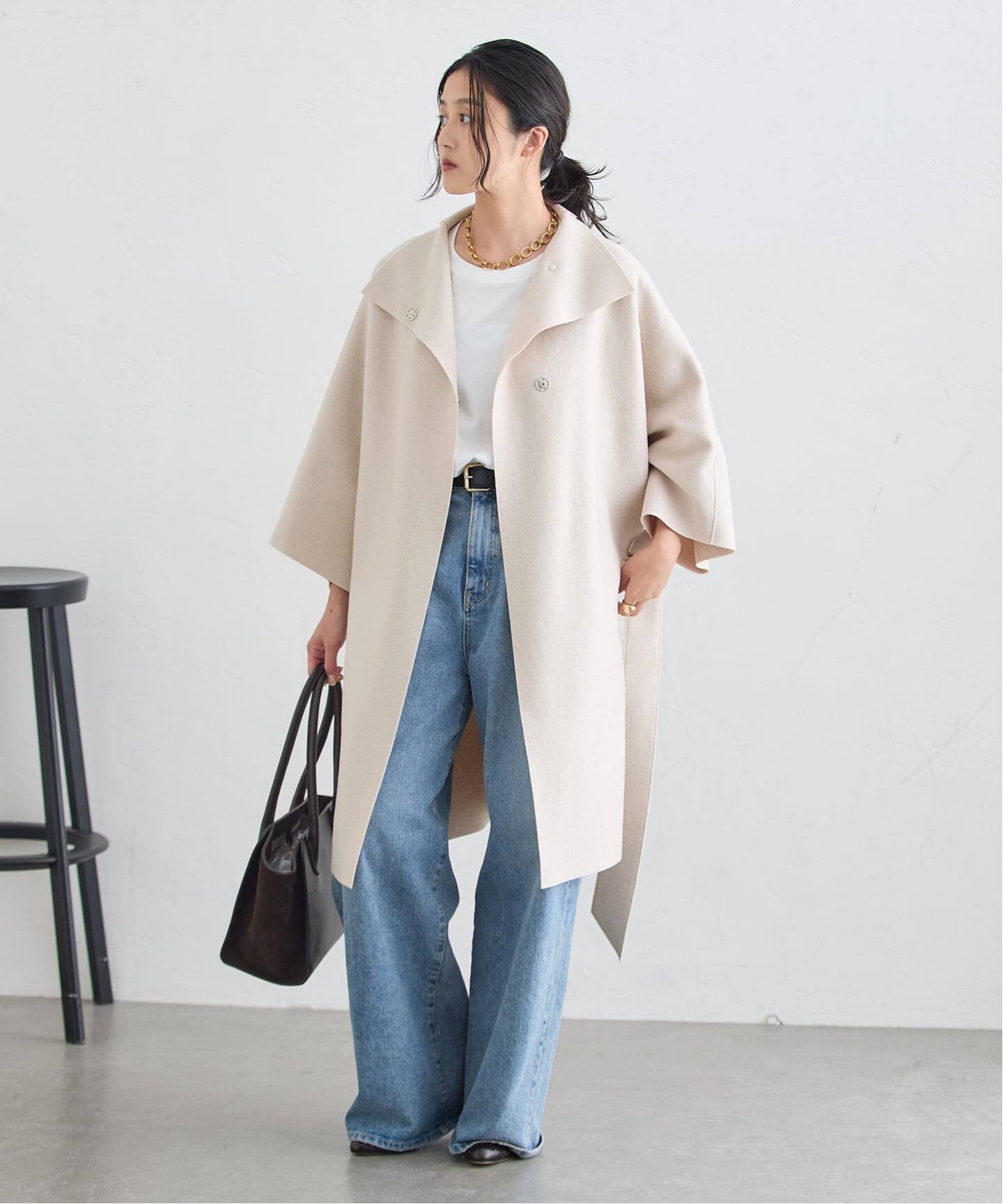 HARRIS WHARF LONDON 別注 Women kimono mantle pressed wool コート 