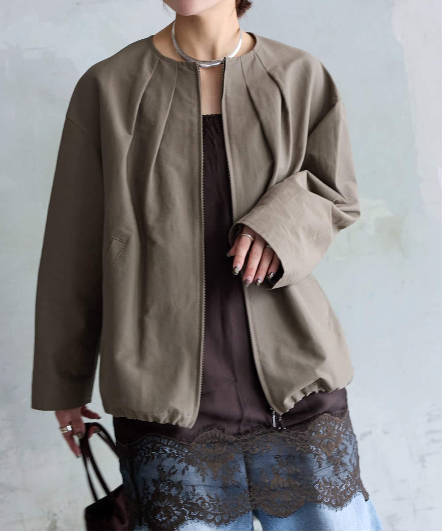 予約》グログランノーカラーコクーンコート（ノーカラーコート