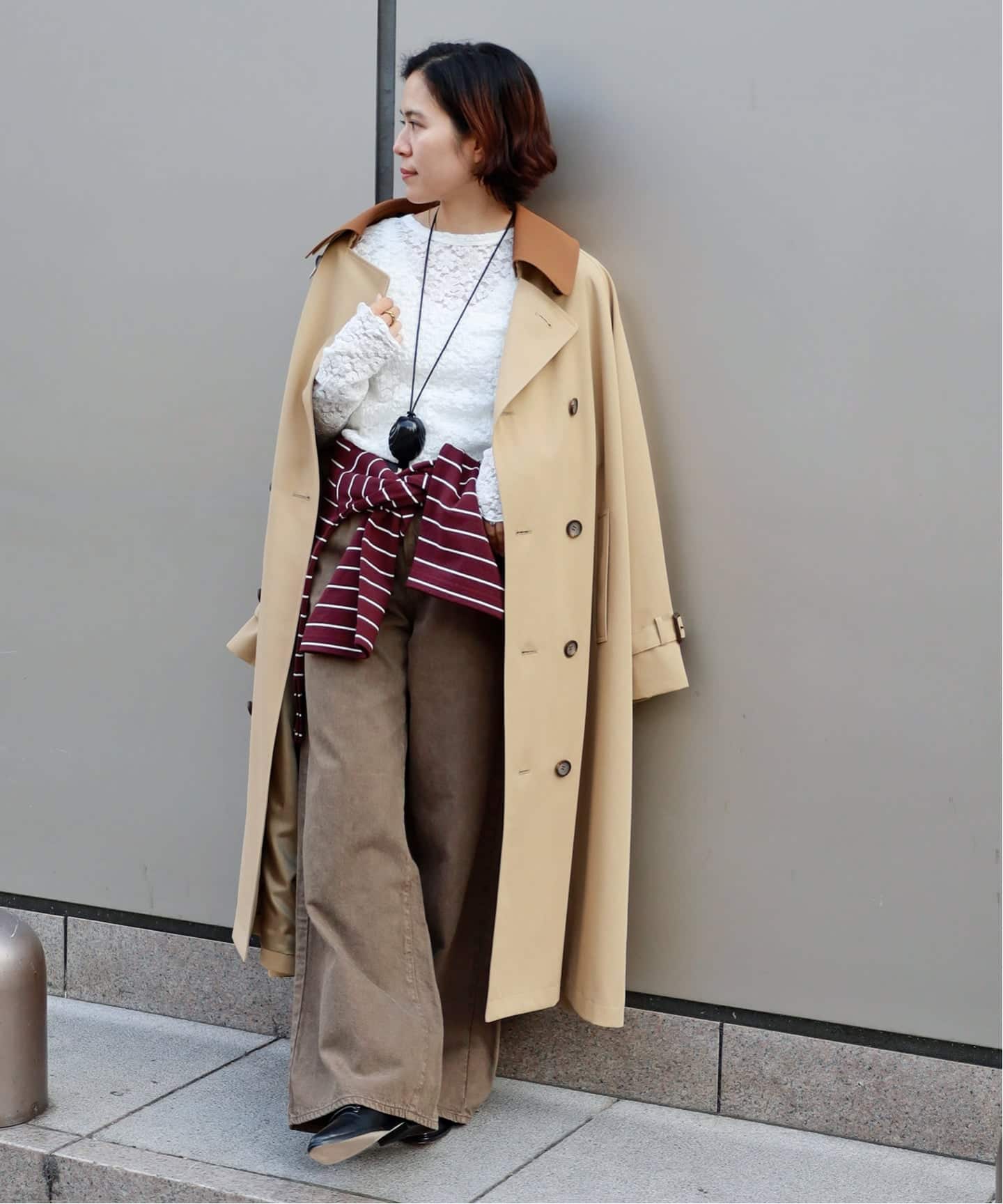 ポリエステルギャバダブルカラートレンチコート（トレンチコート