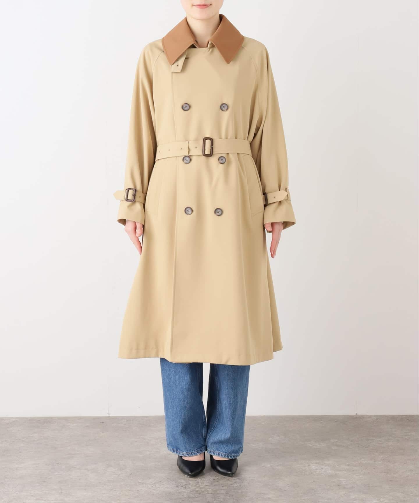 ポリエステルギャバダブルカラートレンチコート（トレンチコート