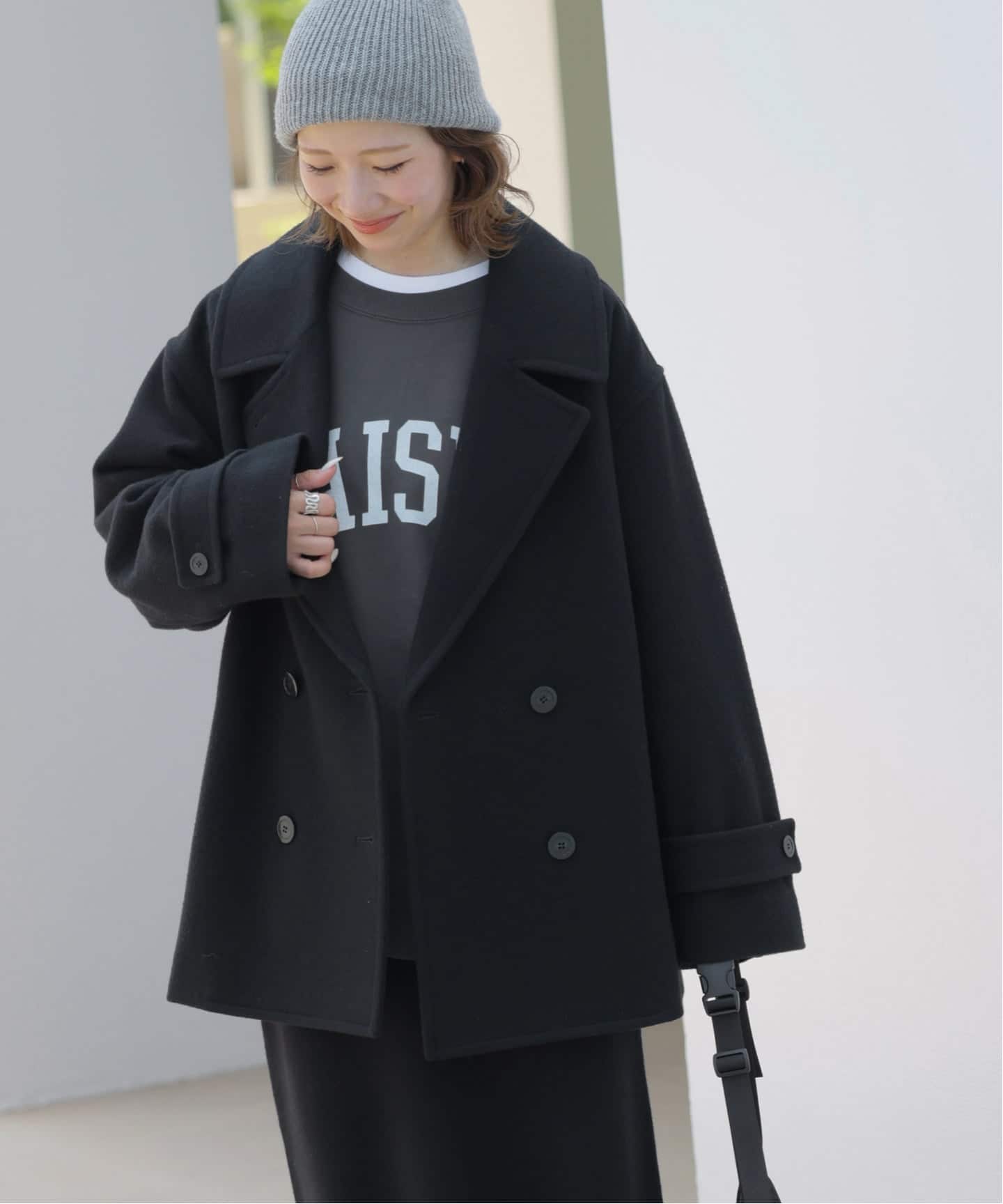 WEB限定予約》尾州ウールモッサWブレストショートコート（ピーコート