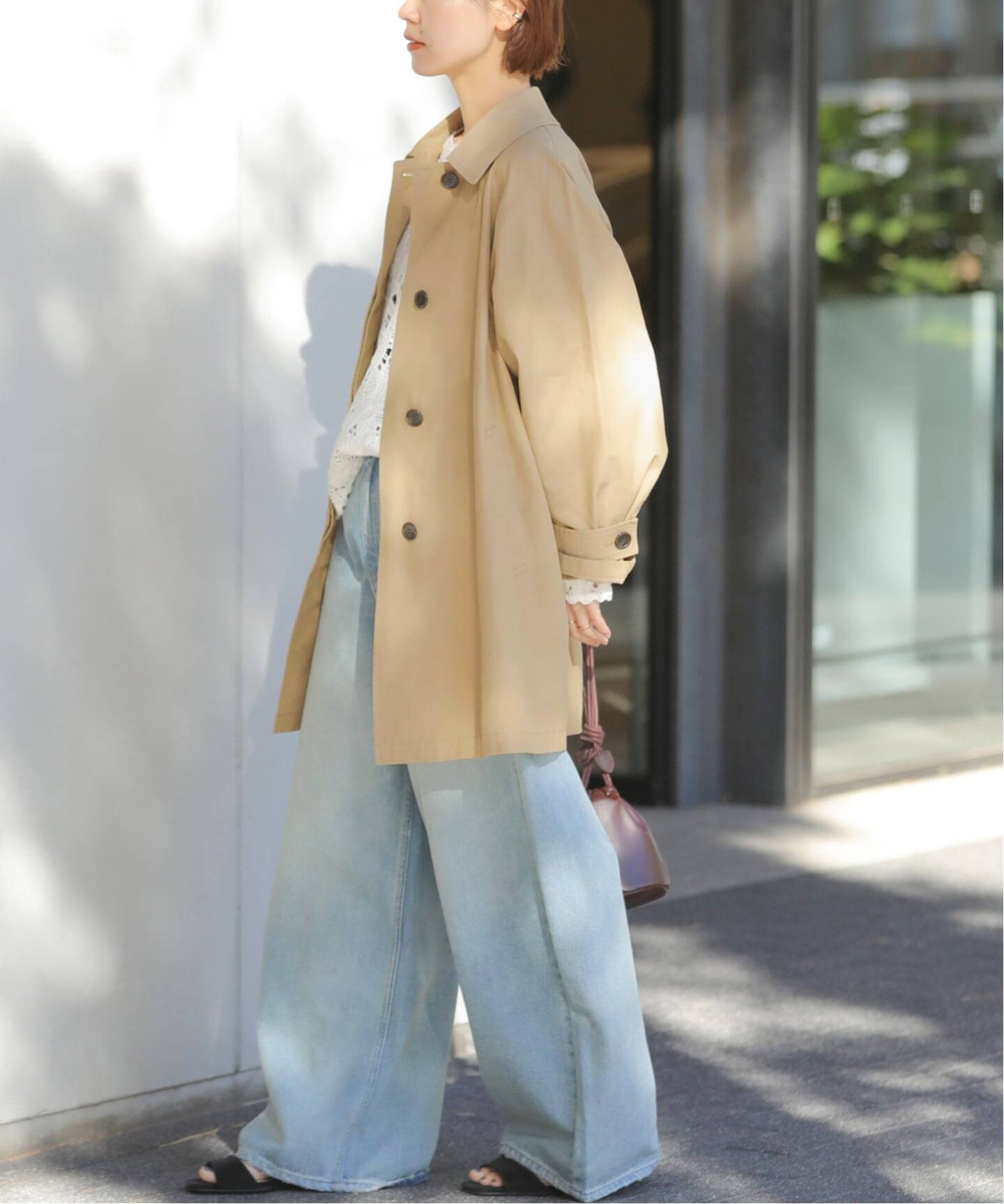 【完売品】26年SS新作/コットンナイロンAラインステンコート/カーキ 26SS新作］コットンナイロンAラインステンコート（ステンカラーコート
