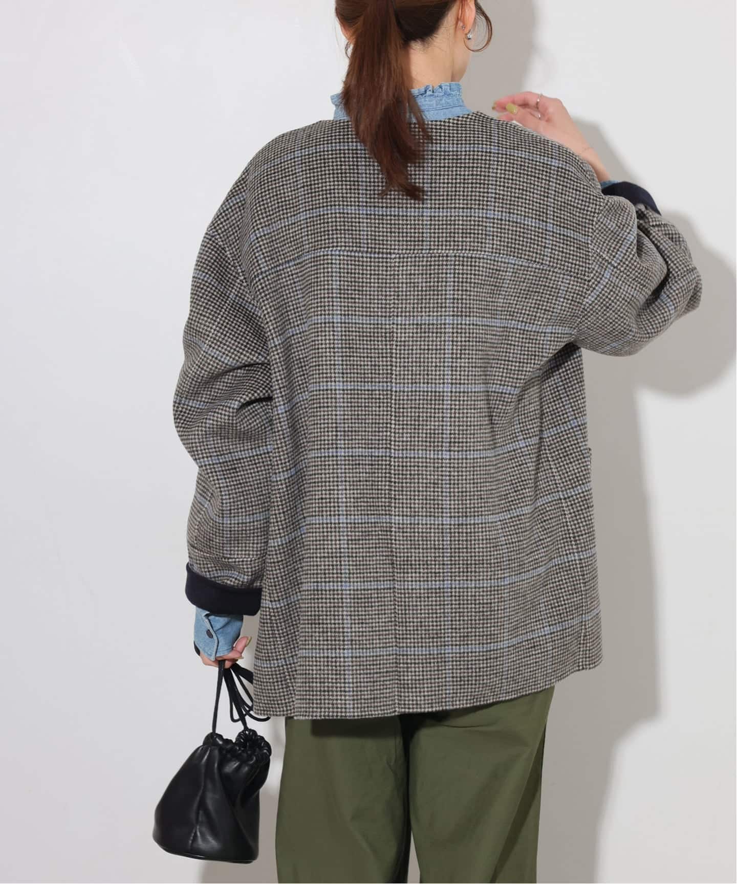 予約》リバーシブルノーカラーショートコート（ノーカラーコート