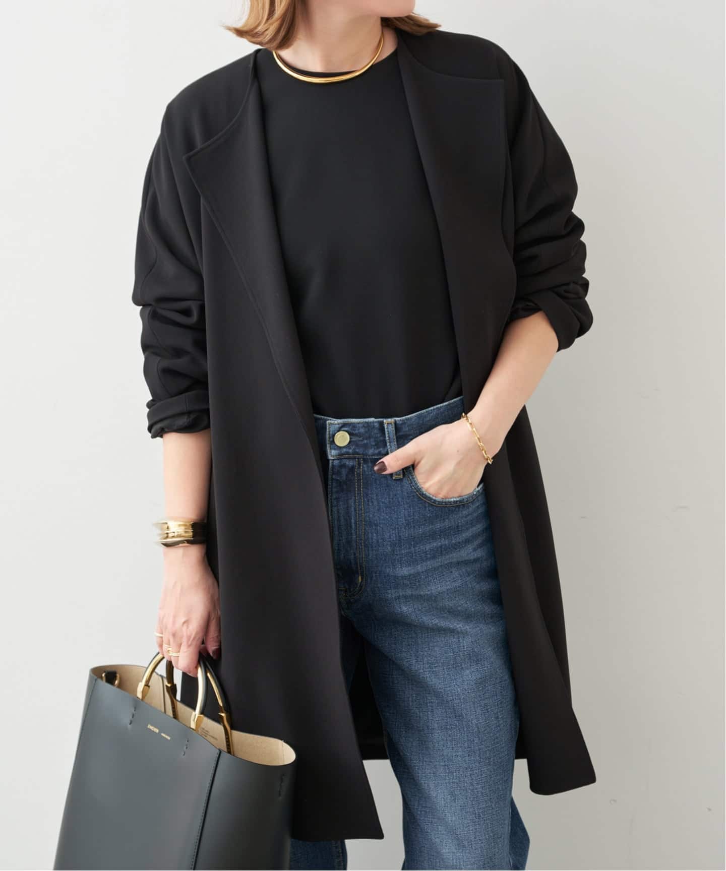 【1回着用のみ】Deuxieme Classe トリアセジョーゼットコート 黒 Deuxieme Classe（ドゥーズィエムクラス）の「トリアセジョーゼット V