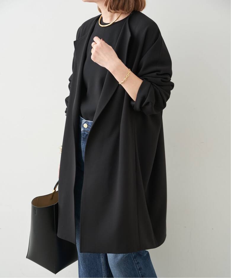 トリアセジョーゼット ノーカラー ハーフコート（ノーカラーコート 