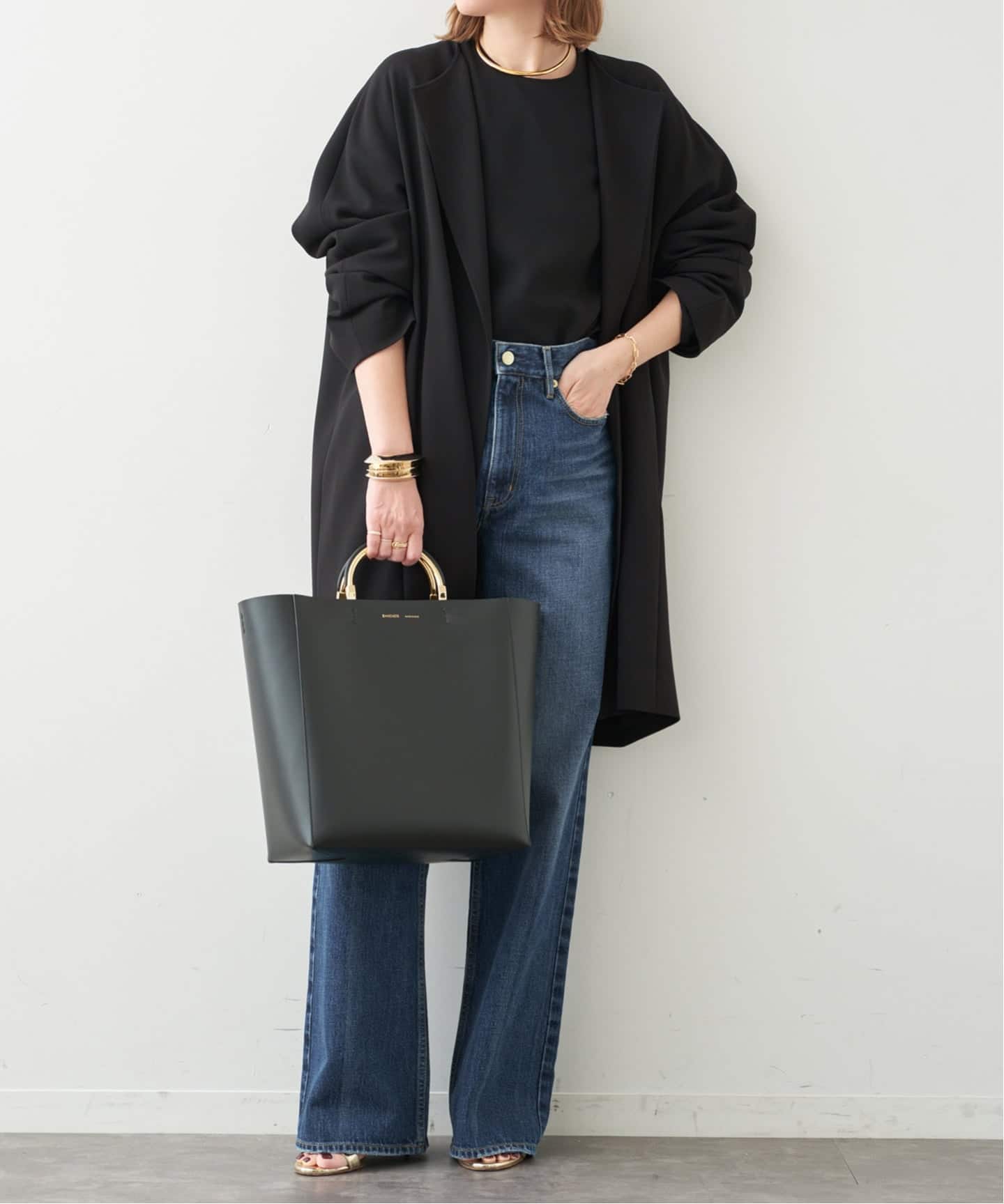 トリアセジョーゼット ノーカラー ハーフコート（ノーカラーコート