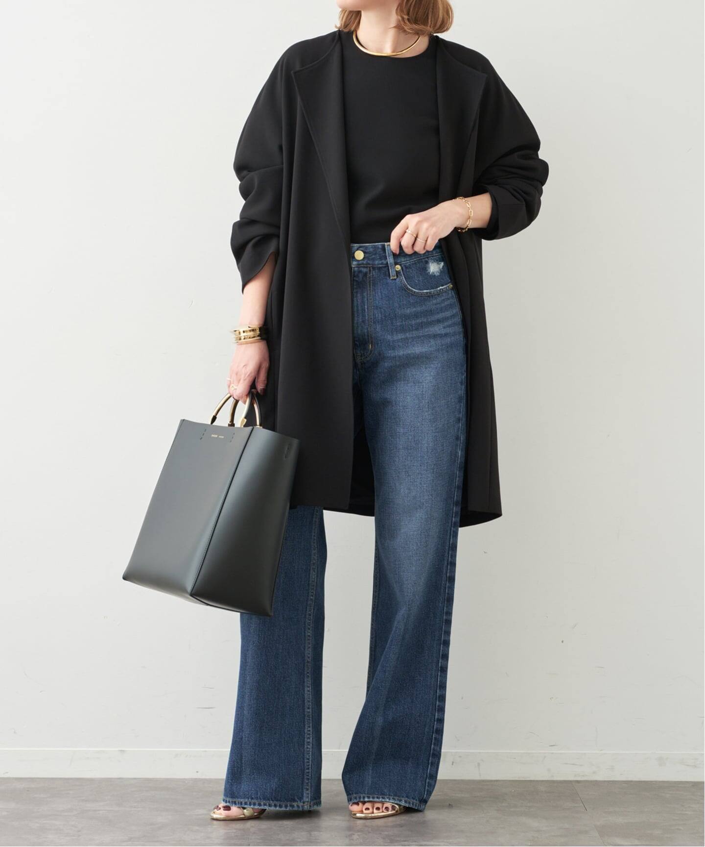 トリアセジョーゼット ノーカラー ハーフコート（ノーカラーコート