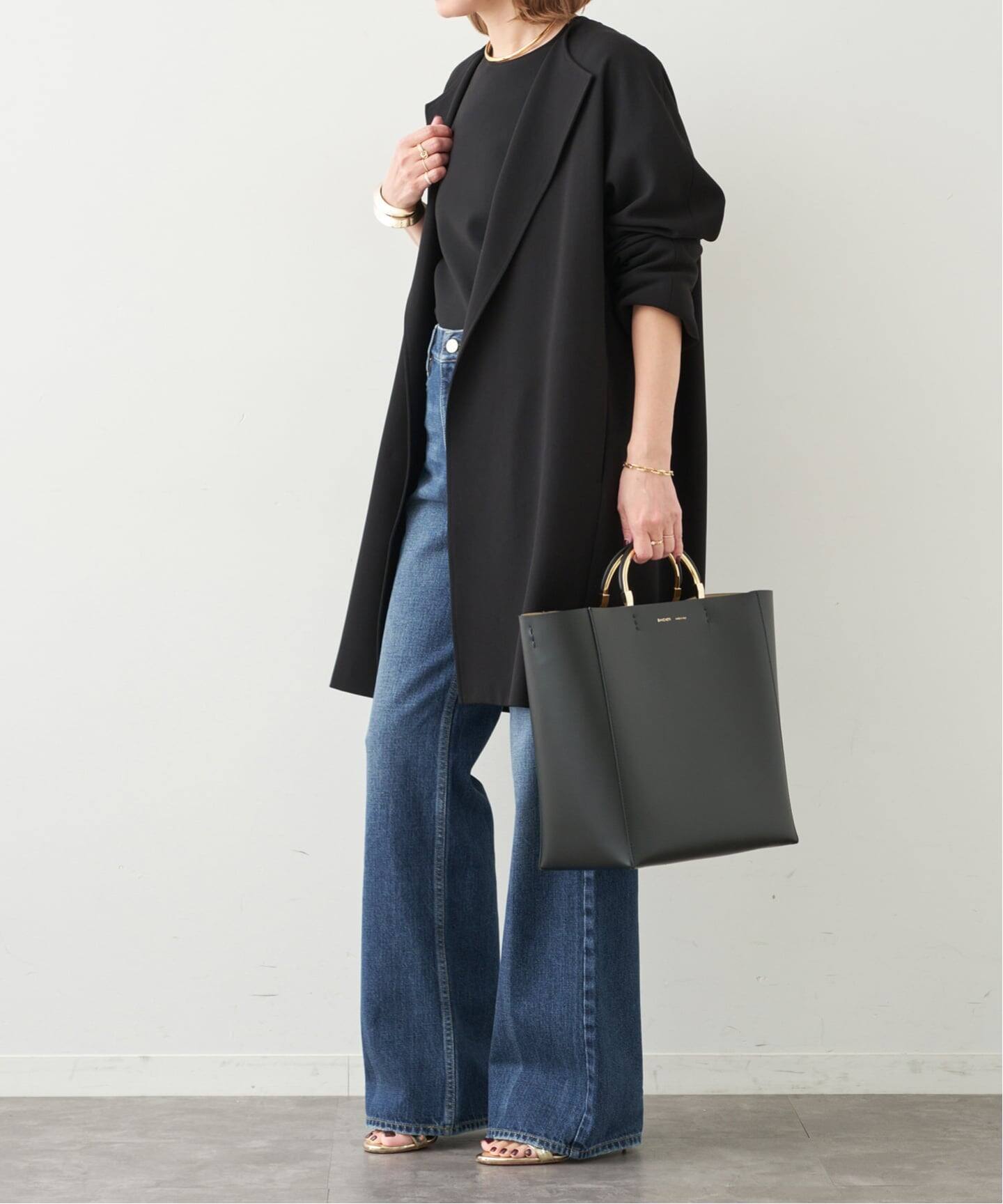 トリアセジョーゼット ノーカラー ハーフコート（ノーカラーコート