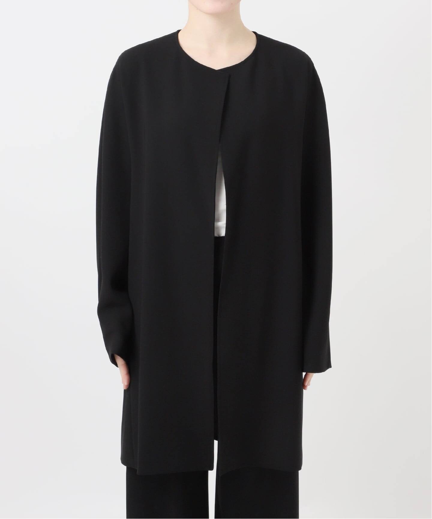 トリアセジョーゼット ノーカラー ハーフコート（ノーカラーコート