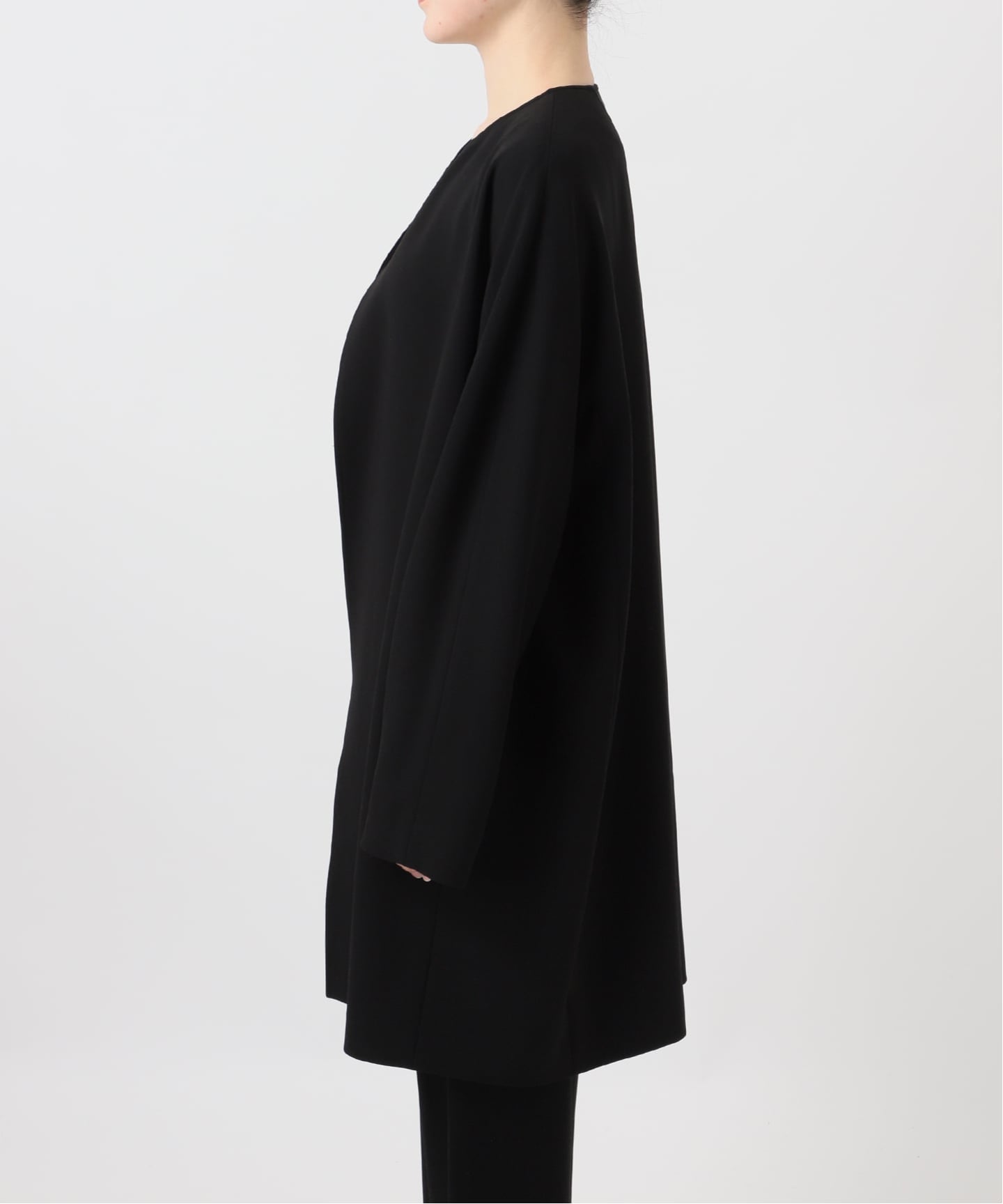 トリアセジョーゼット ノーカラー ハーフコート（ノーカラーコート