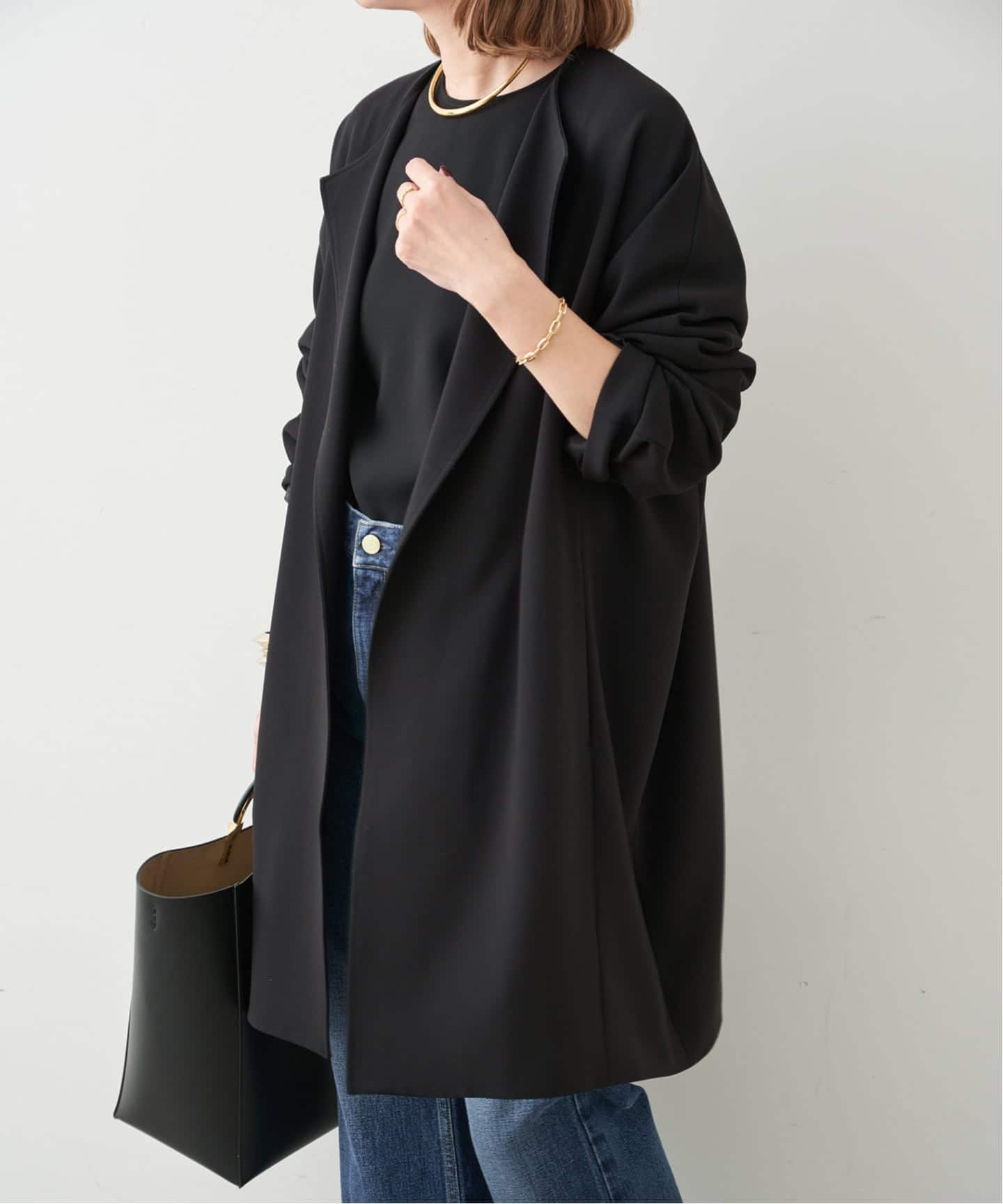 【1回着用のみ】Deuxieme Classe トリアセジョーゼットコート 黒 Deuxieme Classe（ドゥーズィエムクラス）の「トリアセジョーゼット