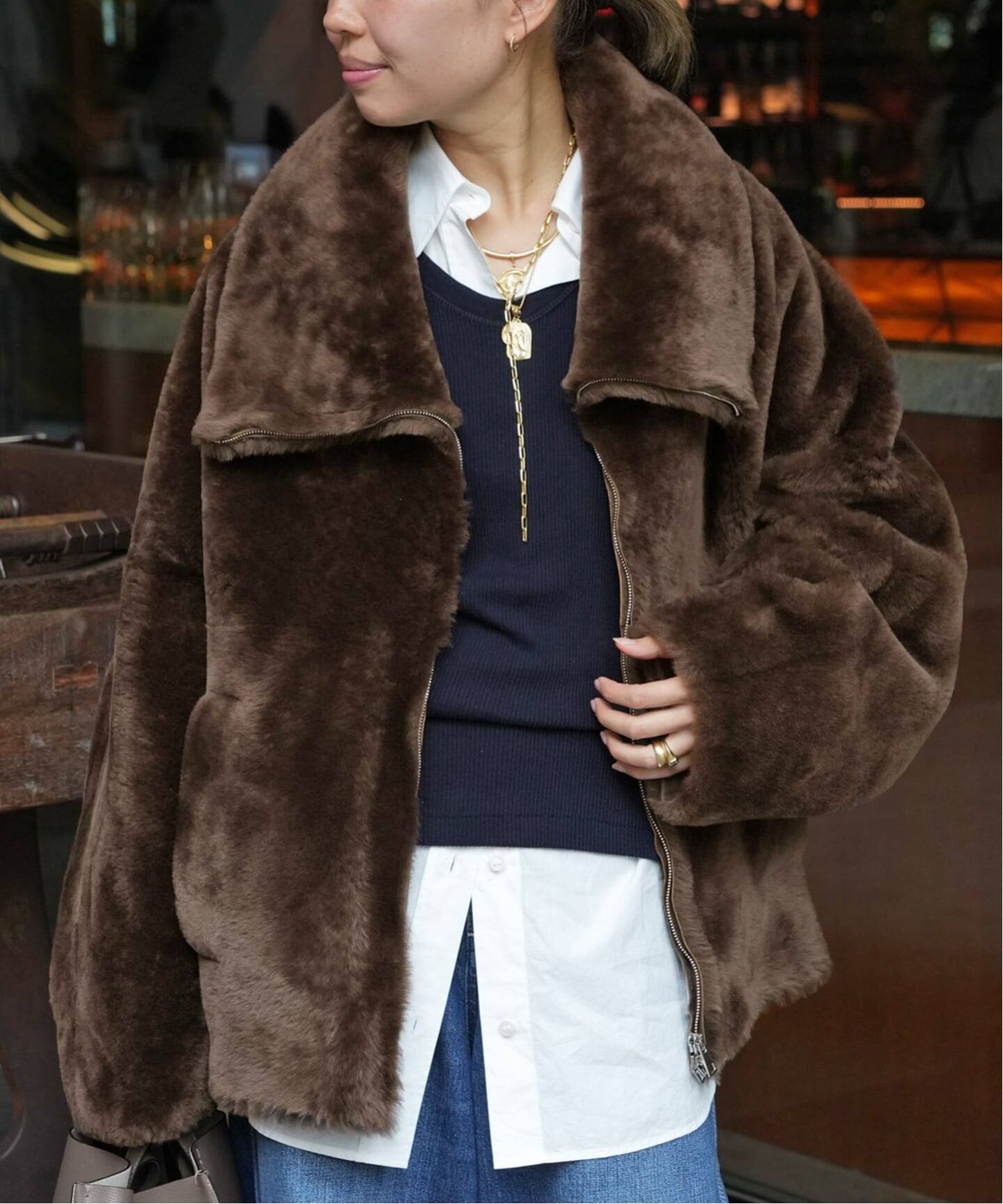 BLANCHA/ブランカ】Straight merino shearling jacket（ムートンコート 
