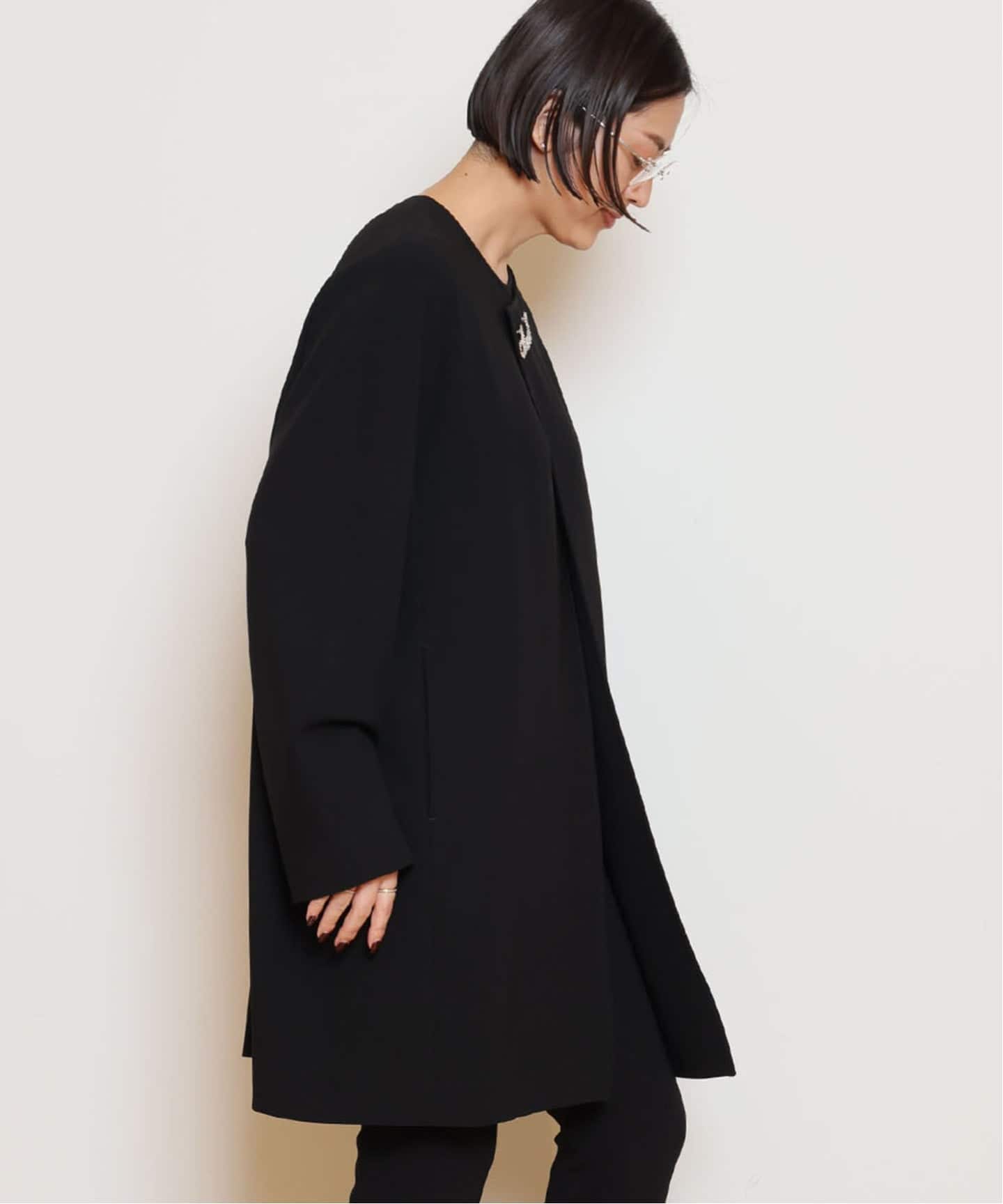 トリアセGG ノーカラー ハーフコート（ノーカラーコート）｜MUSE de